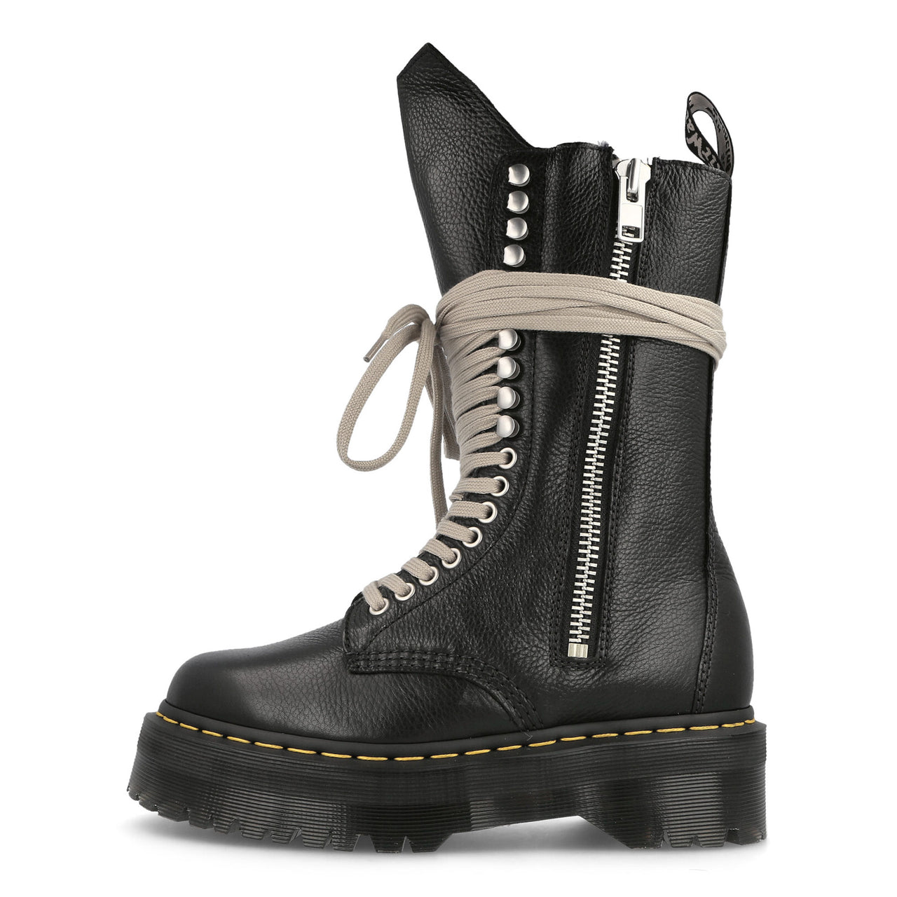 Rick Owens x Dr. Martens  Quad Sole Calf Length Boot Black Boots DW02B3801 9001 09 Detail View 1 | GATE
