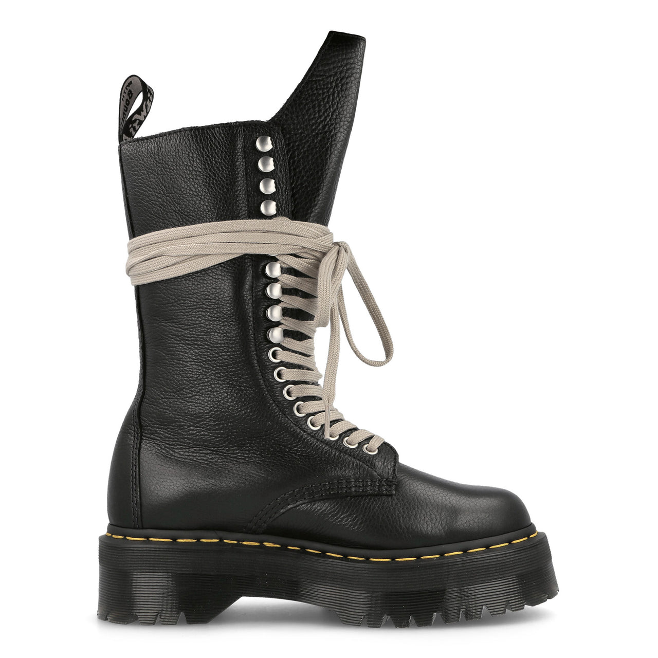 Rick Owens x Dr. Martens  Quad Sole Calf Length Boot Black Boots DW02B3801 9001 09 Detail View 1 | GATE
