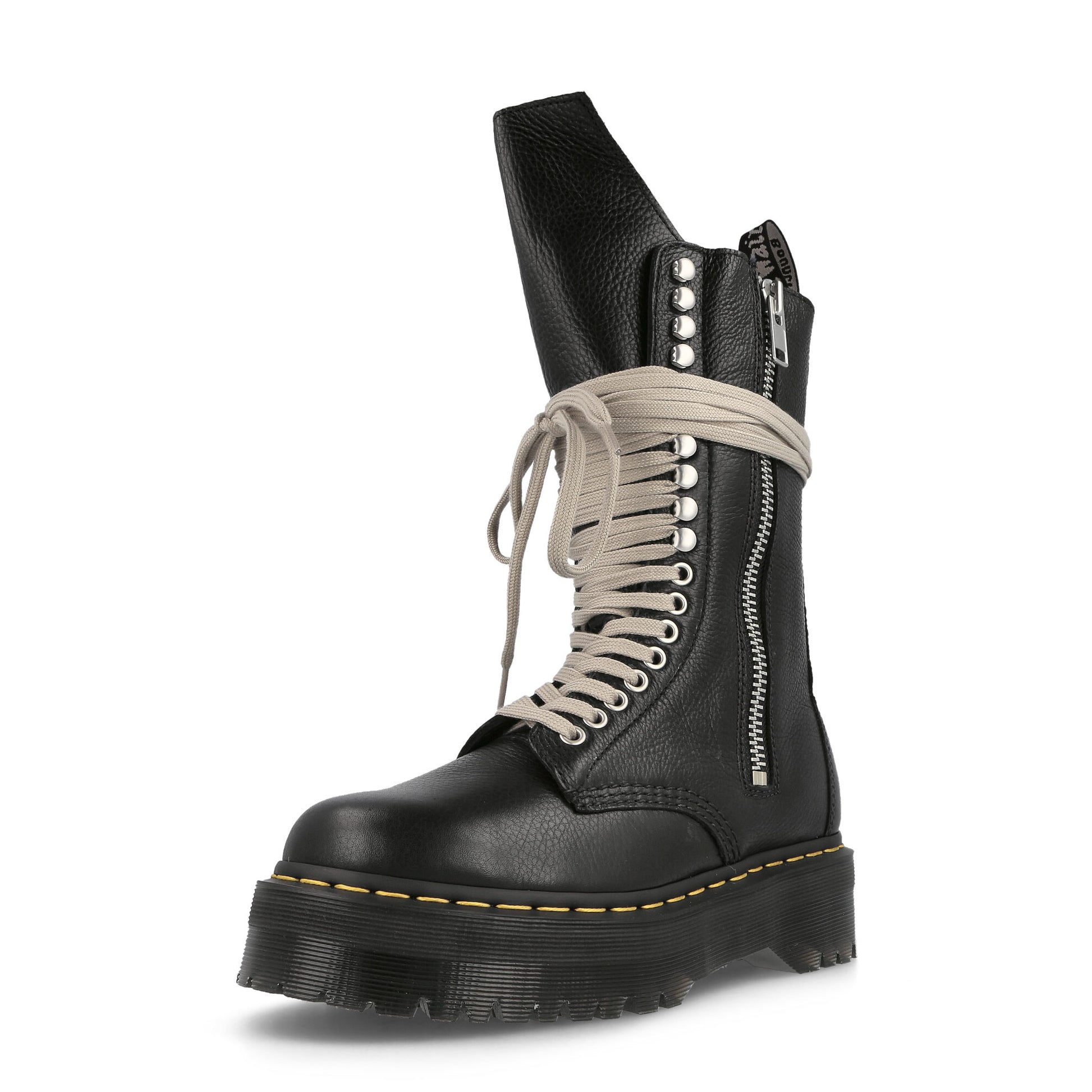 Rick Owens x Dr. Martens  Quad Sole Calf Length Boot Black Boots DW02B3801 9001 09 Detail View 4 | GATE
