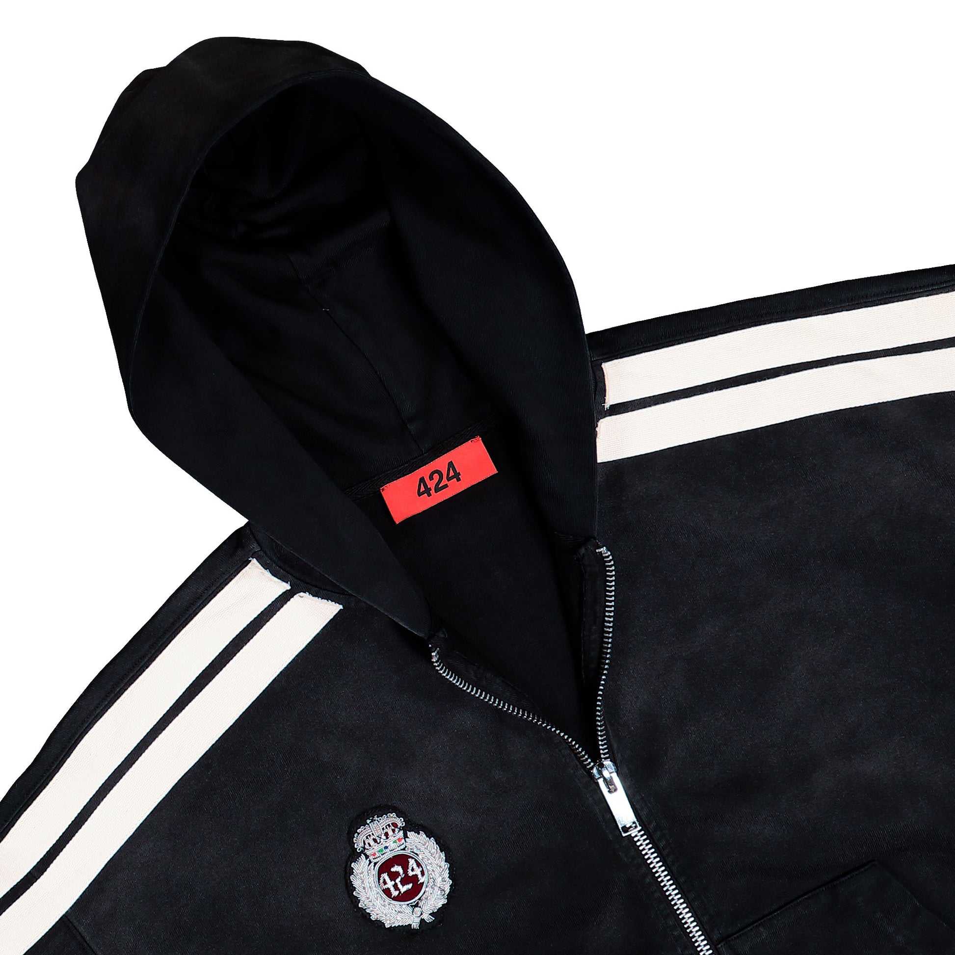 424 Academy Zip Up Hoodie Vintage Black Hoodies FFF5MF70AP JE001 999 / Vintage Black Detail View 3 | GATE
