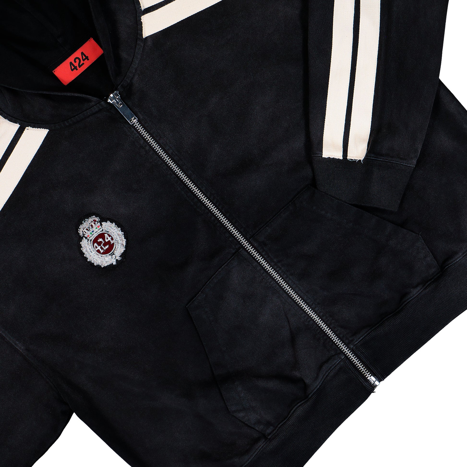 424 Academy Zip Up Hoodie Vintage Black Hoodies FFF5MF70AP JE001 999 / Vintage Black Detail View 4 | GATE

