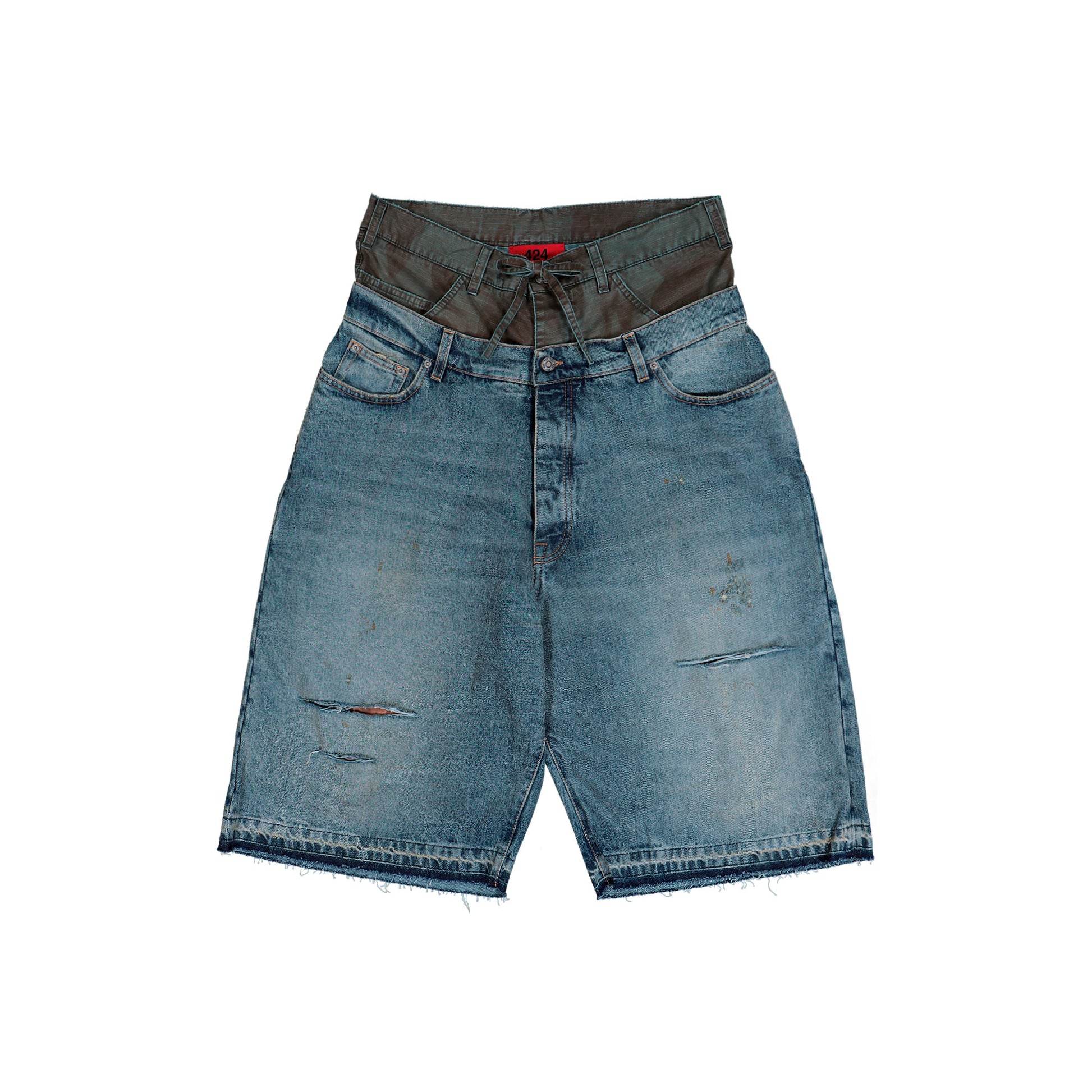 424 Big Daddy Double Short Japanese Vintage Washed Blue Shorts FFF5MT35AP TE001 502 / Japanese Vintage Washed Blue Detail View 1 | GATE
