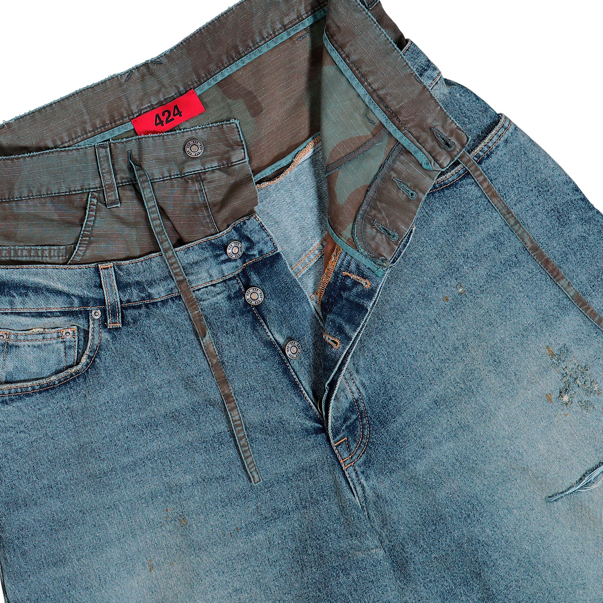 424 Big Daddy Double Short Japanese Vintage Washed Blue Shorts FFF5MT35AP TE001 502 / Japanese Vintage Washed Blue Detail View 4 | GATE
