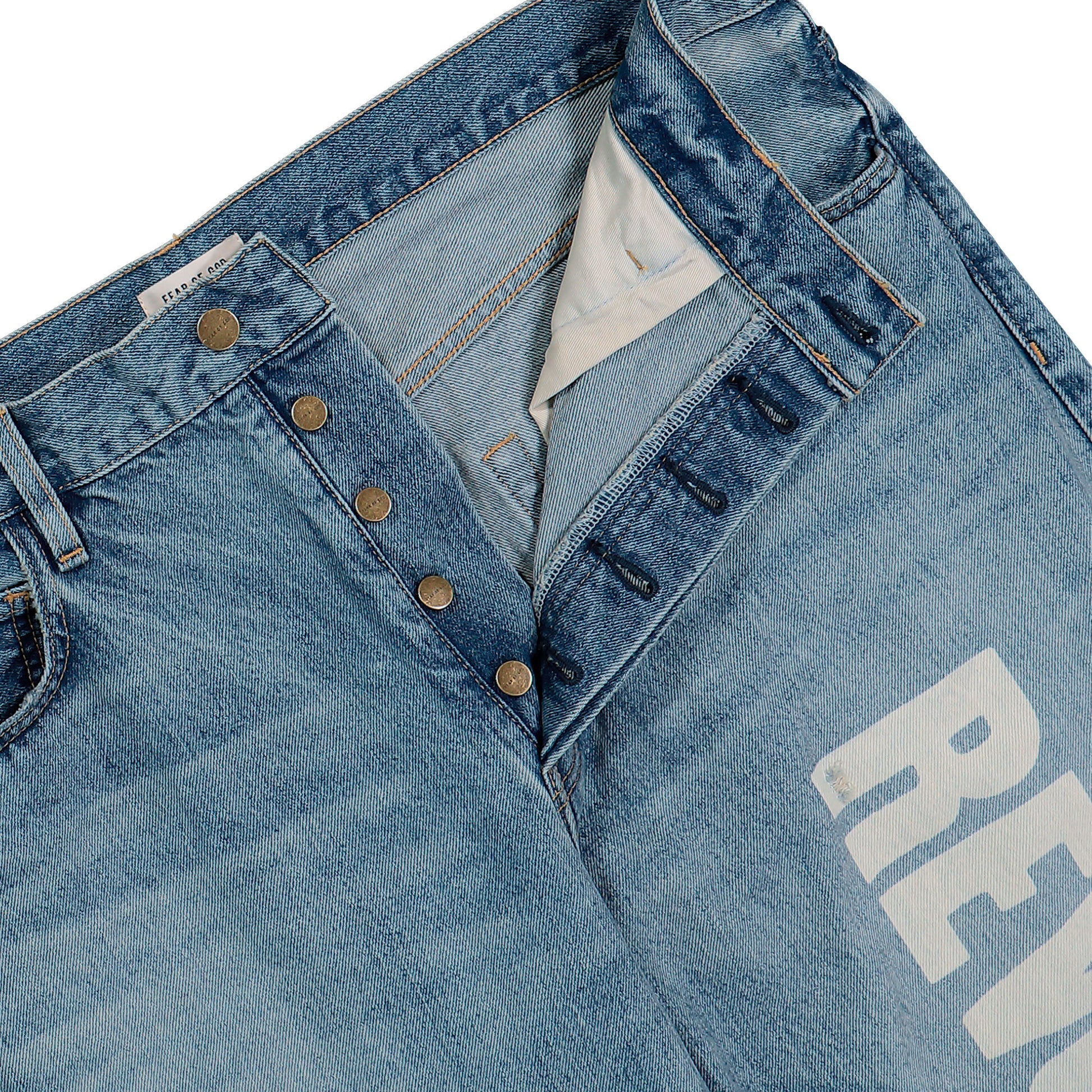 Fear Of God  Straight “Revolution“ Jeans Light Indigo Denim FG25FW45-45401KDNM Detail View 1 | Overkill
