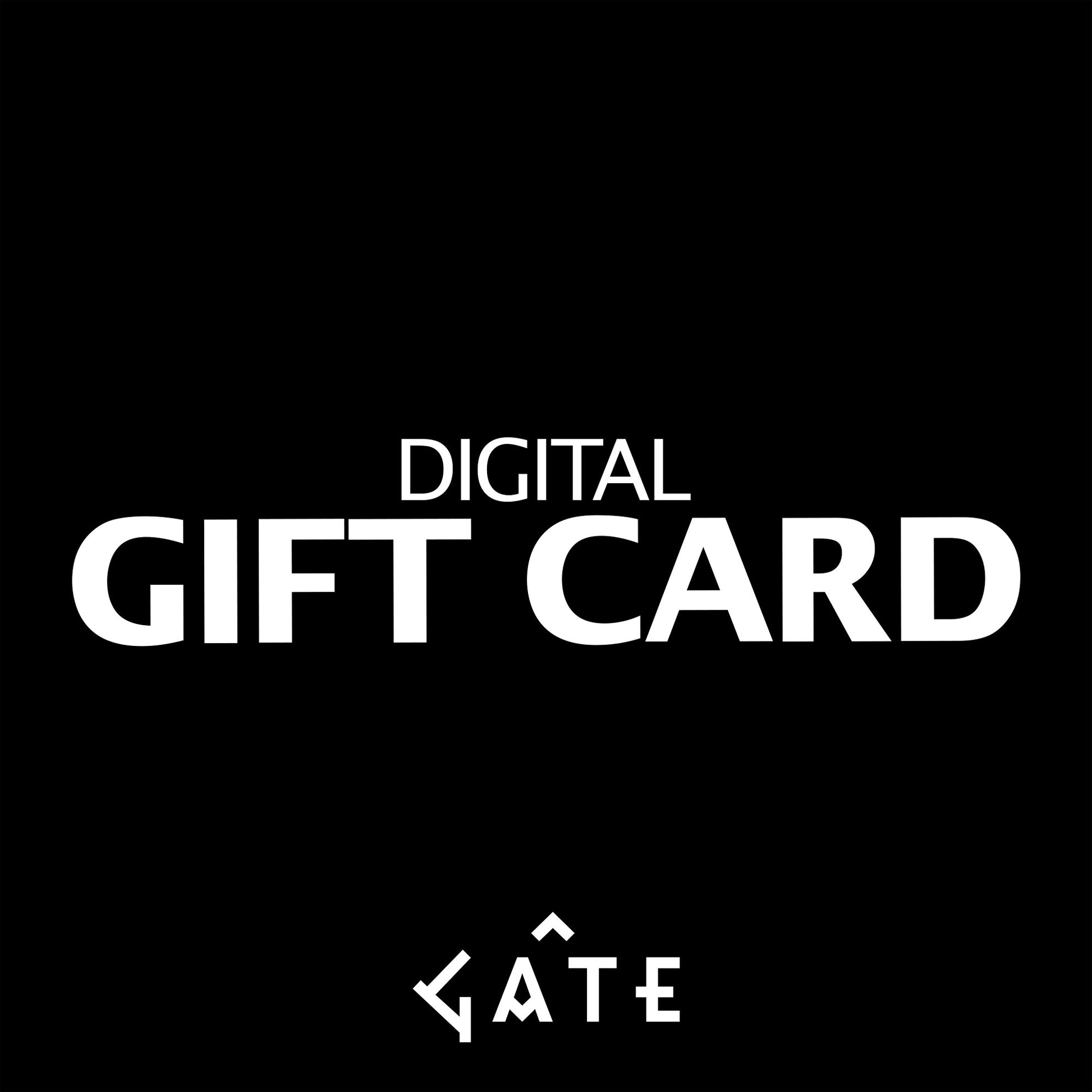 Digital gift card with 'Gâçte' branding on a black background