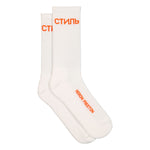 Heron Preston CTNMB Long Socks White/Orange Socks HMRA008S22KNI0010122 Close-up | Overkill
