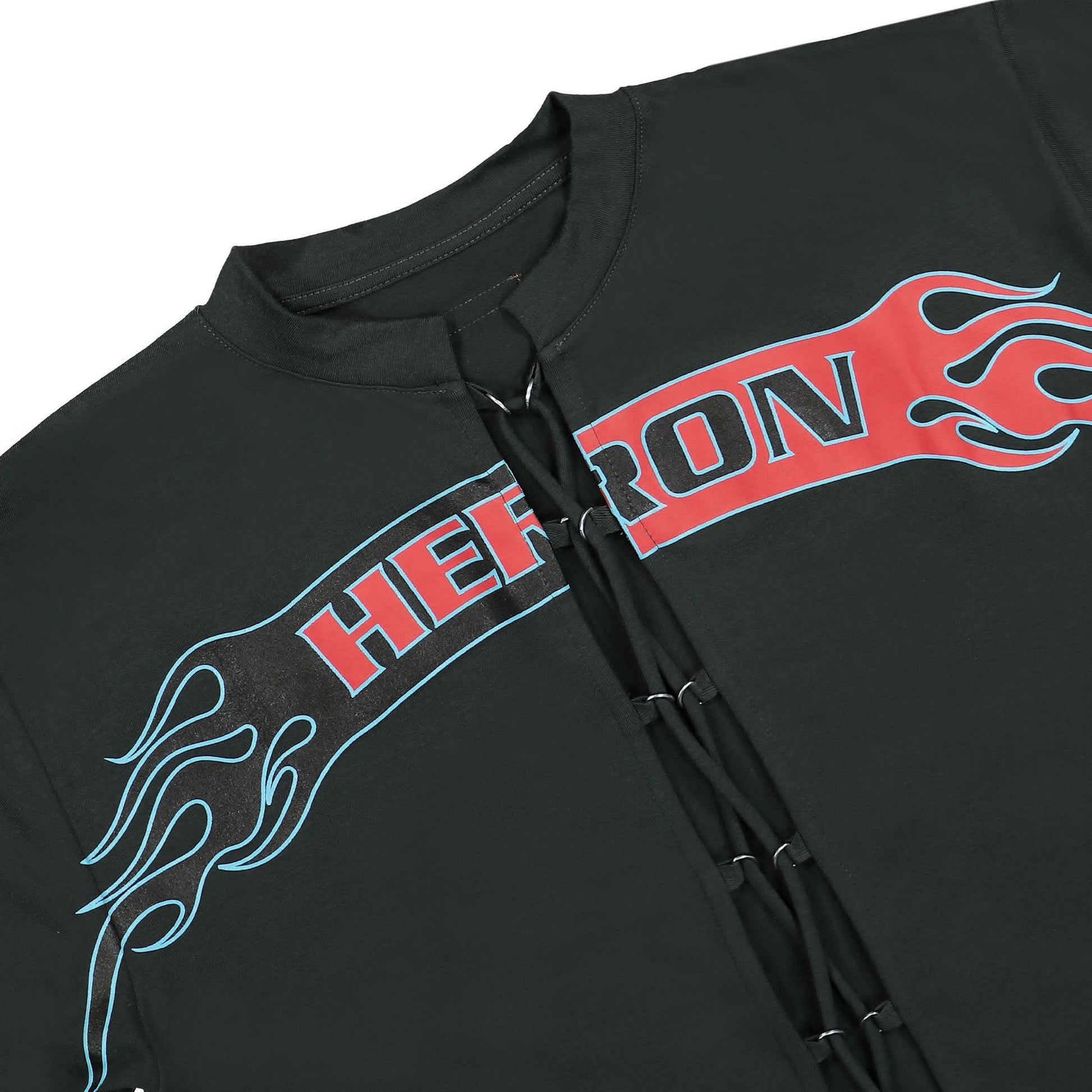Heron Preston HP Flaming Lace-Up SS Tee Black Detail view 3 | Gate