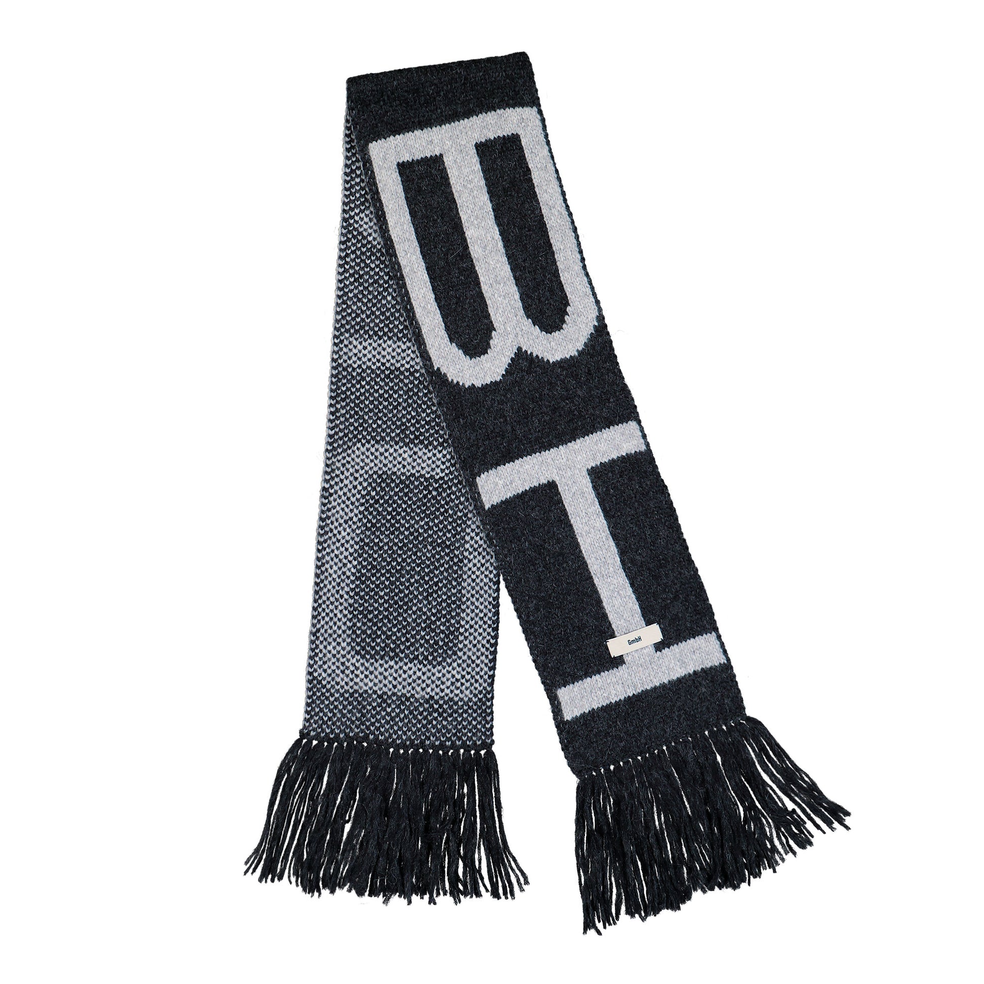 GmbH Knitted Colour Blocked Scarf With Fringes Dark Grey Scarves Idris Detail View 1 | GATE