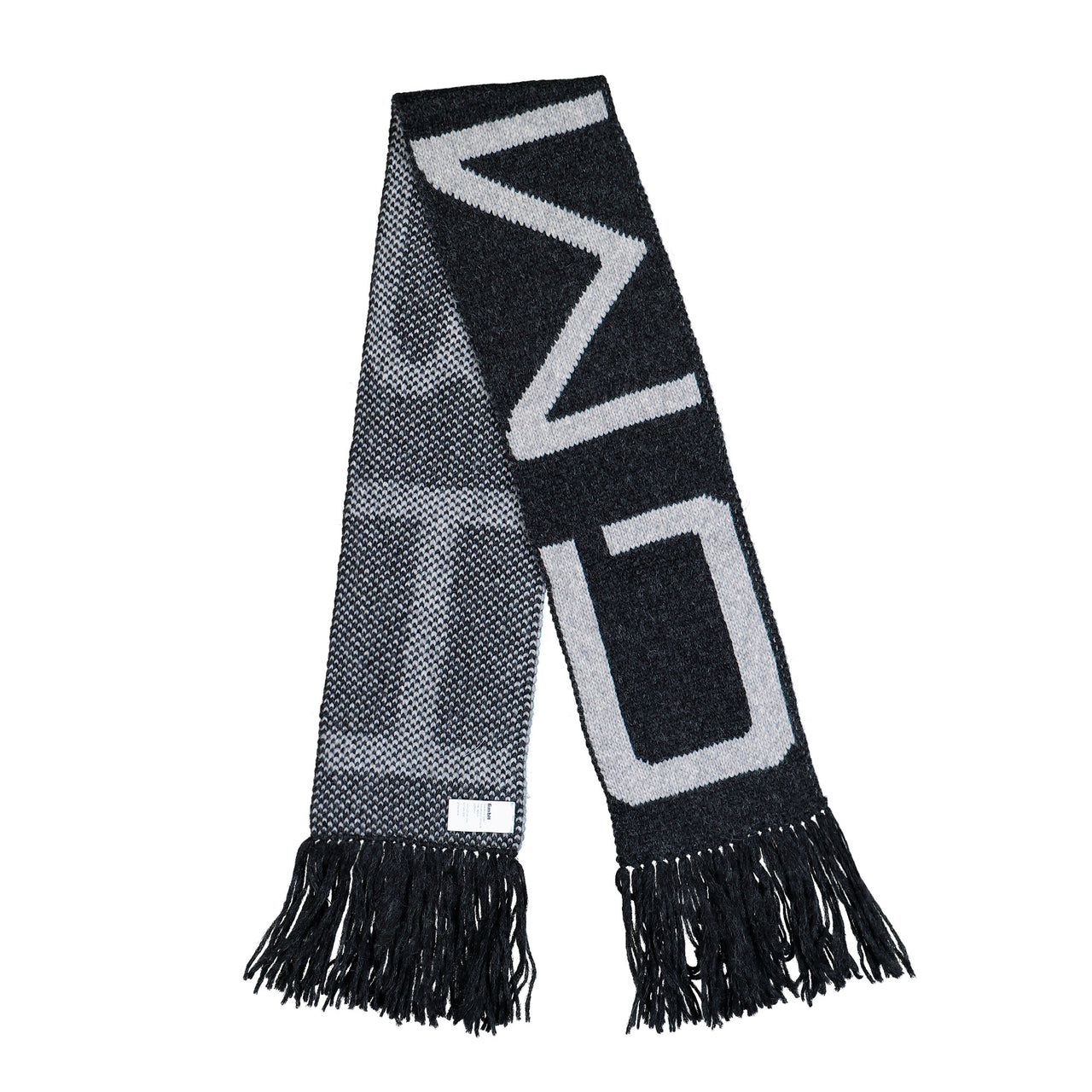 GmbH Knitted Colour Blocked Scarf With Fringes Dark Grey Scarves Idris Detail View 1 | GATE