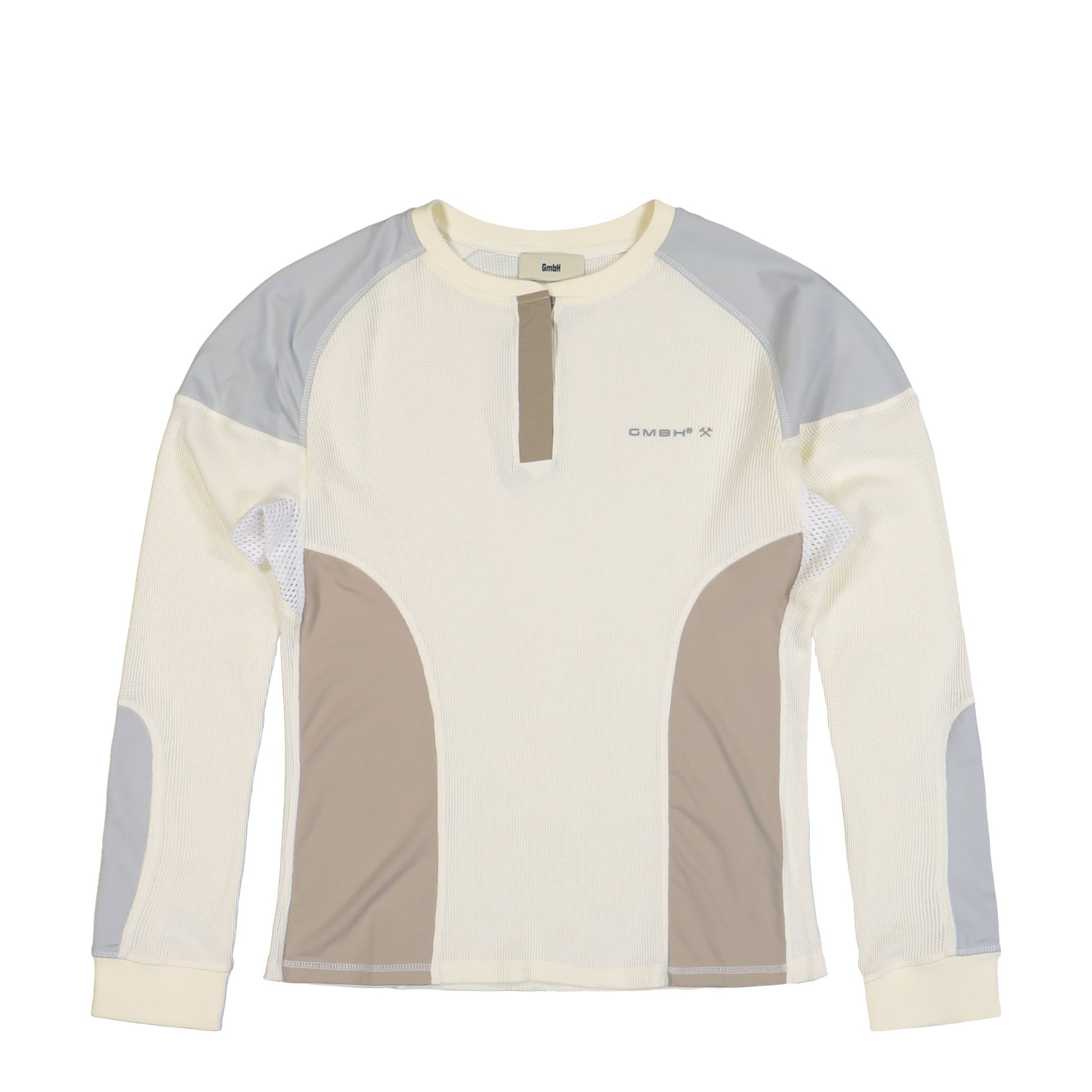 Gmbh Colour Blocked Henley Shirt Off White Longsleeves Imar Detail View 1 | GATE
