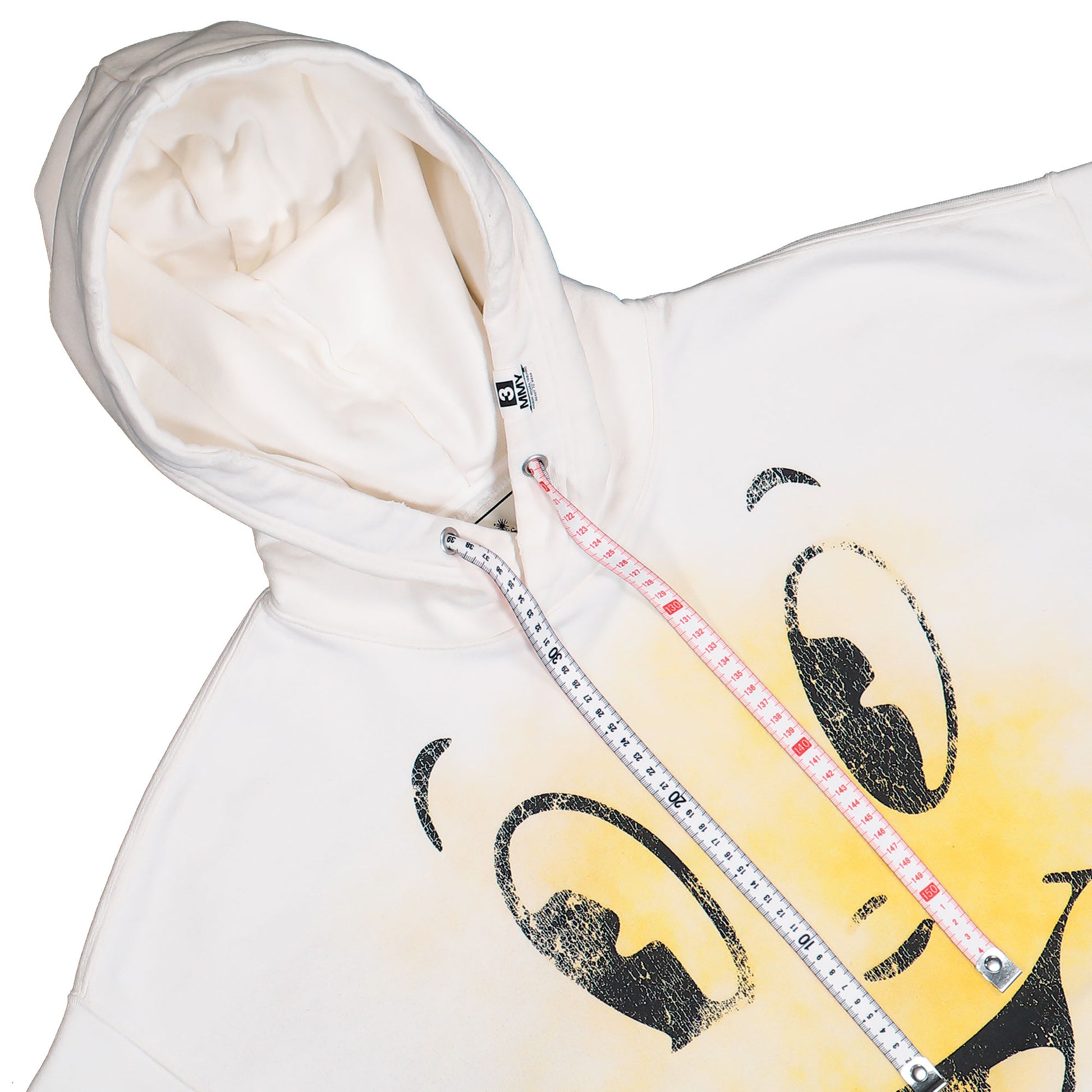 Maison Mihara Yasuhiro Happy Face Printed Distressed Hoodie White Hoodies J15HD731  Detail View 3 | GATE
