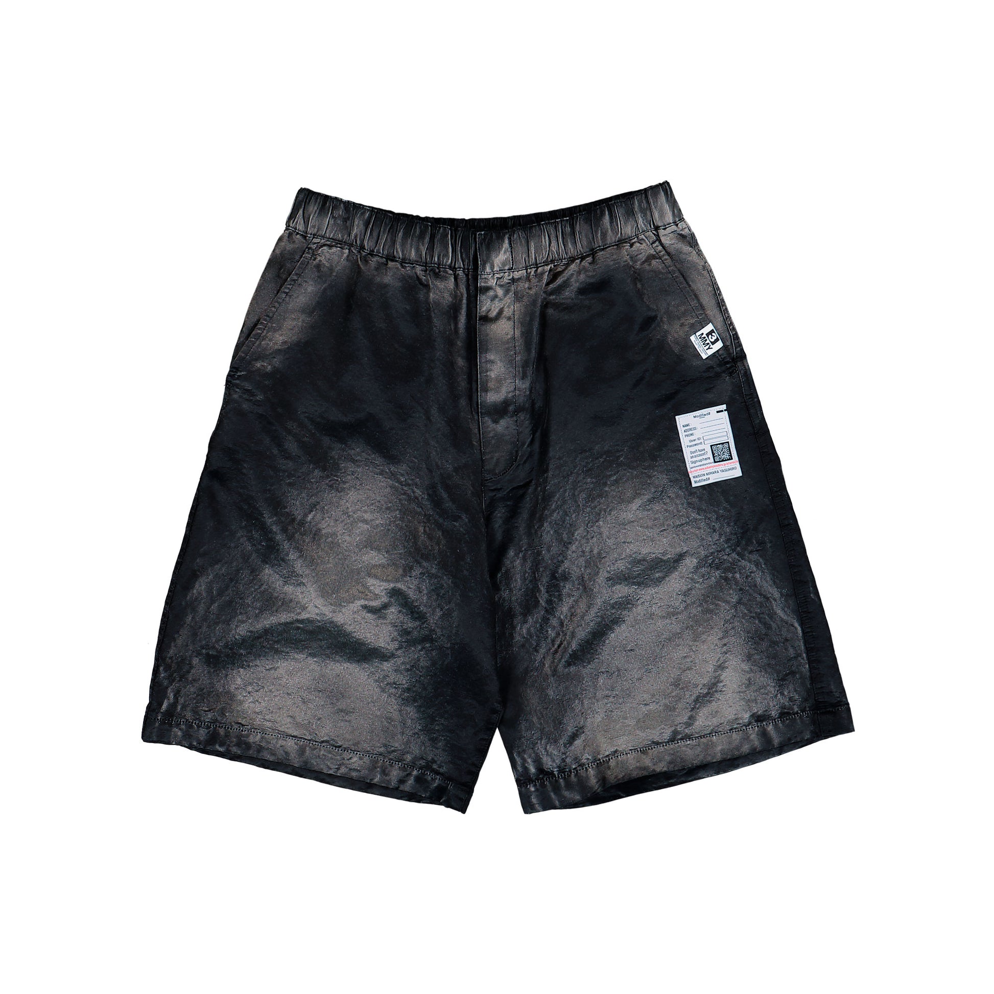 Maison Mihara Yasuhiro Sun Faded Satin Shorts Black Shorts J16PT142 Detail View 1 | GATE
