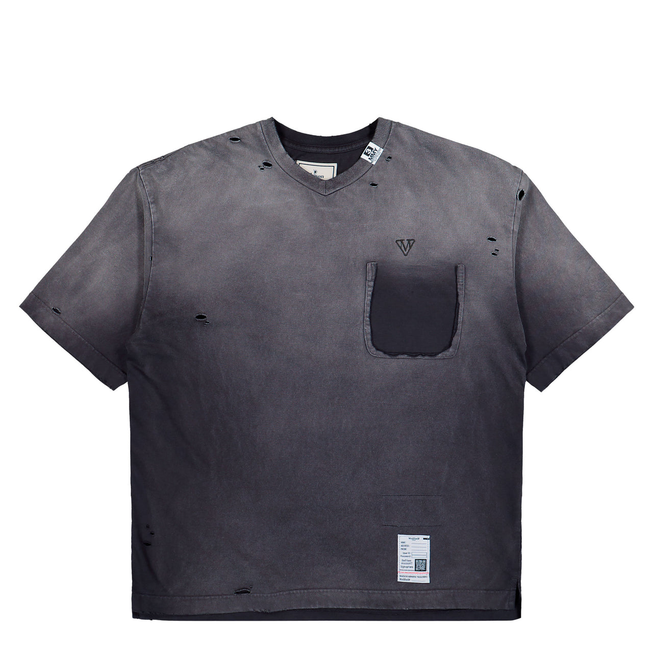 Maison Mihara Yasuhiro Sun Faded V Neck Tee Black t-Shirt J16TS802 Detail View 1 | GATE
