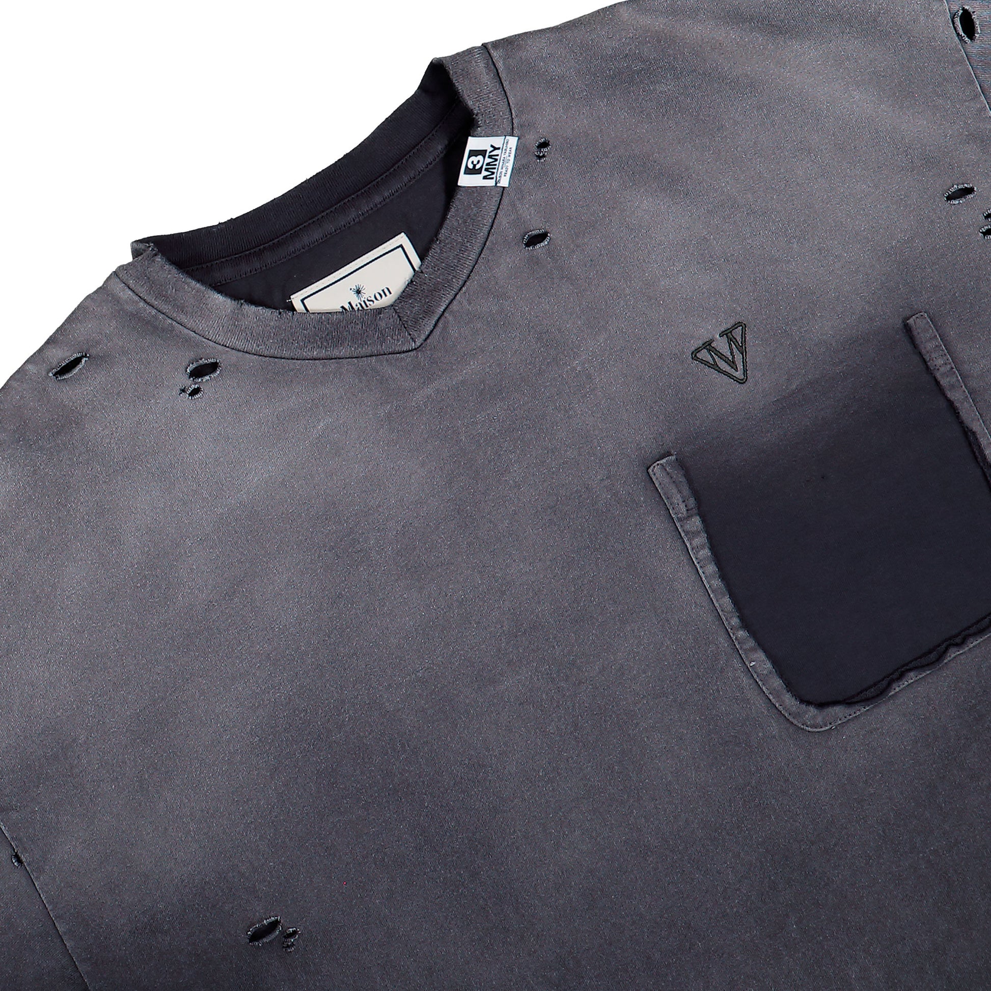 Maison Mihara Yasuhiro Sun Faded V Neck Tee Black t-Shirt J16TS802 Detail View 3 | GATE
