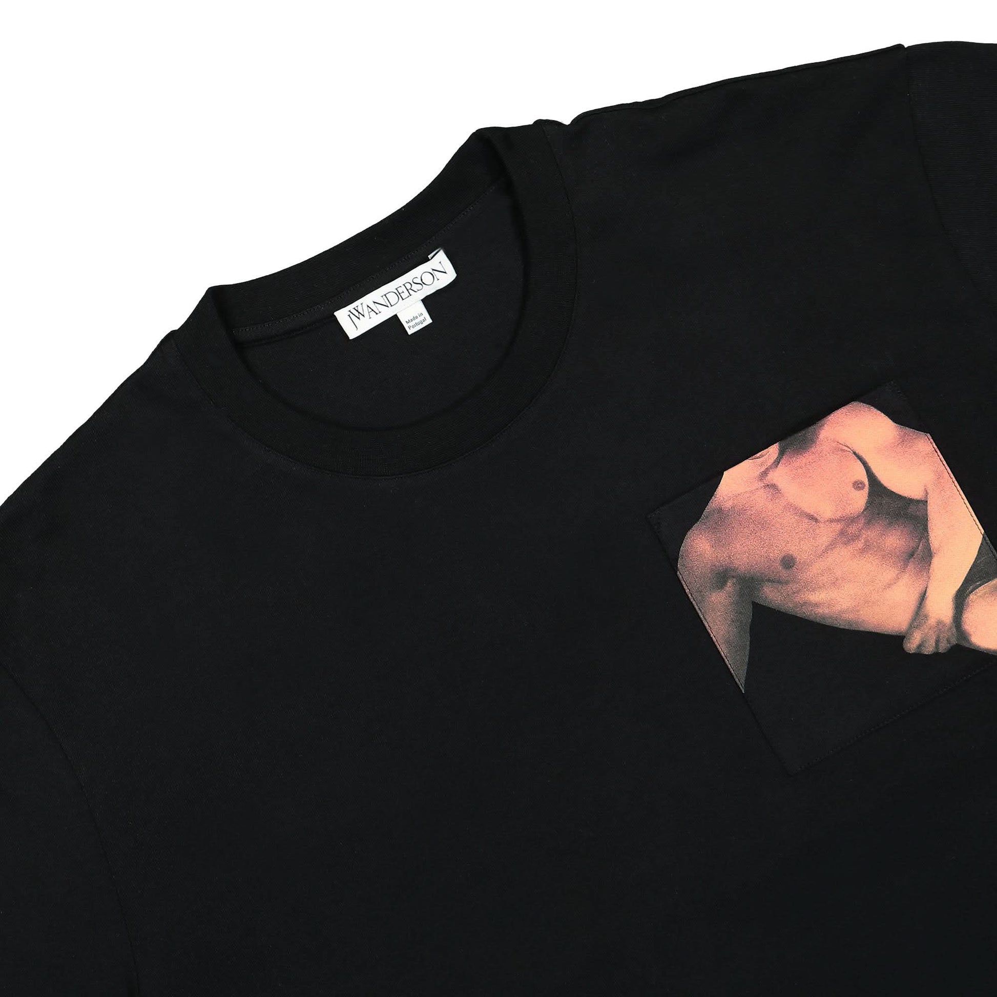 JW Anderson Reclining Stud Chest Pocket T-Shirt Black Detail view 3 | Gate