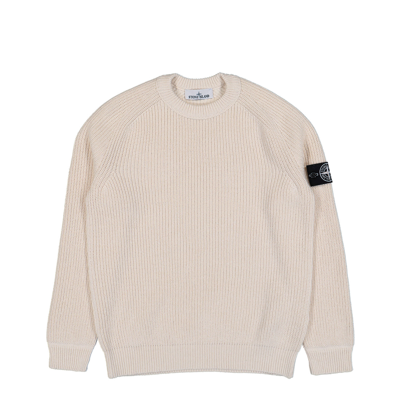 Stone Island Crewneck Jumper With Fishermans Rib And Raglan Sleeves Ivory Knitwear K2S155100012-S00TA V0093 Detail View 1 | GATE