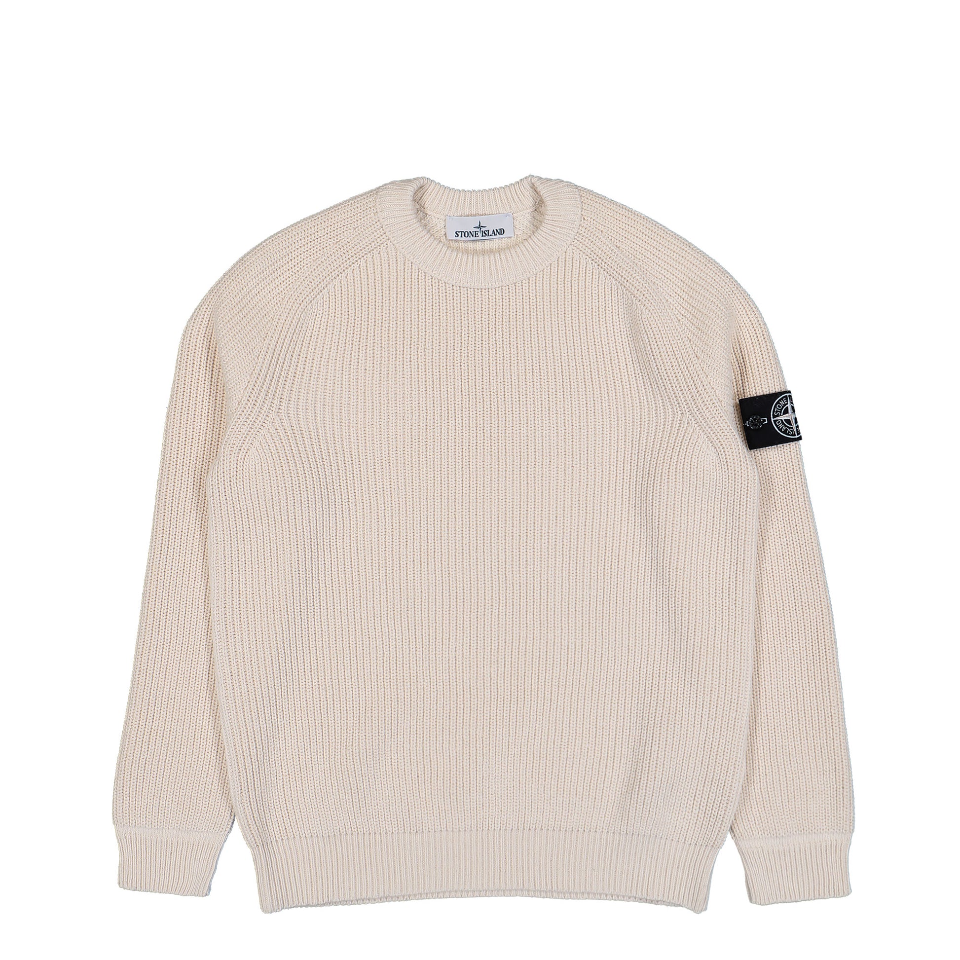 Stone Island Crewneck Jumper With Fishermans Rib And Raglan Sleeves Ivory Knitwear K2S155100012-S00TA V0093 Detail View 1 | GATE
