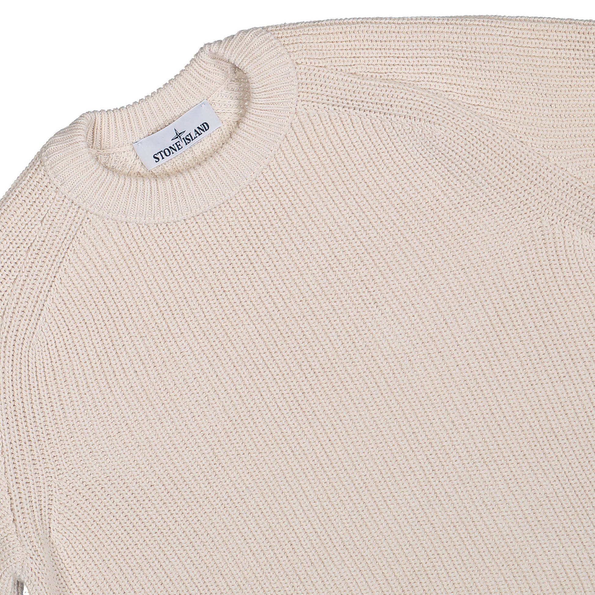 Stone Island Crewneck Jumper With Fishermans Rib And Raglan Sleeves Ivory Knitwear K2S155100012-S00TA V0093 Detail View 3 | GATE
