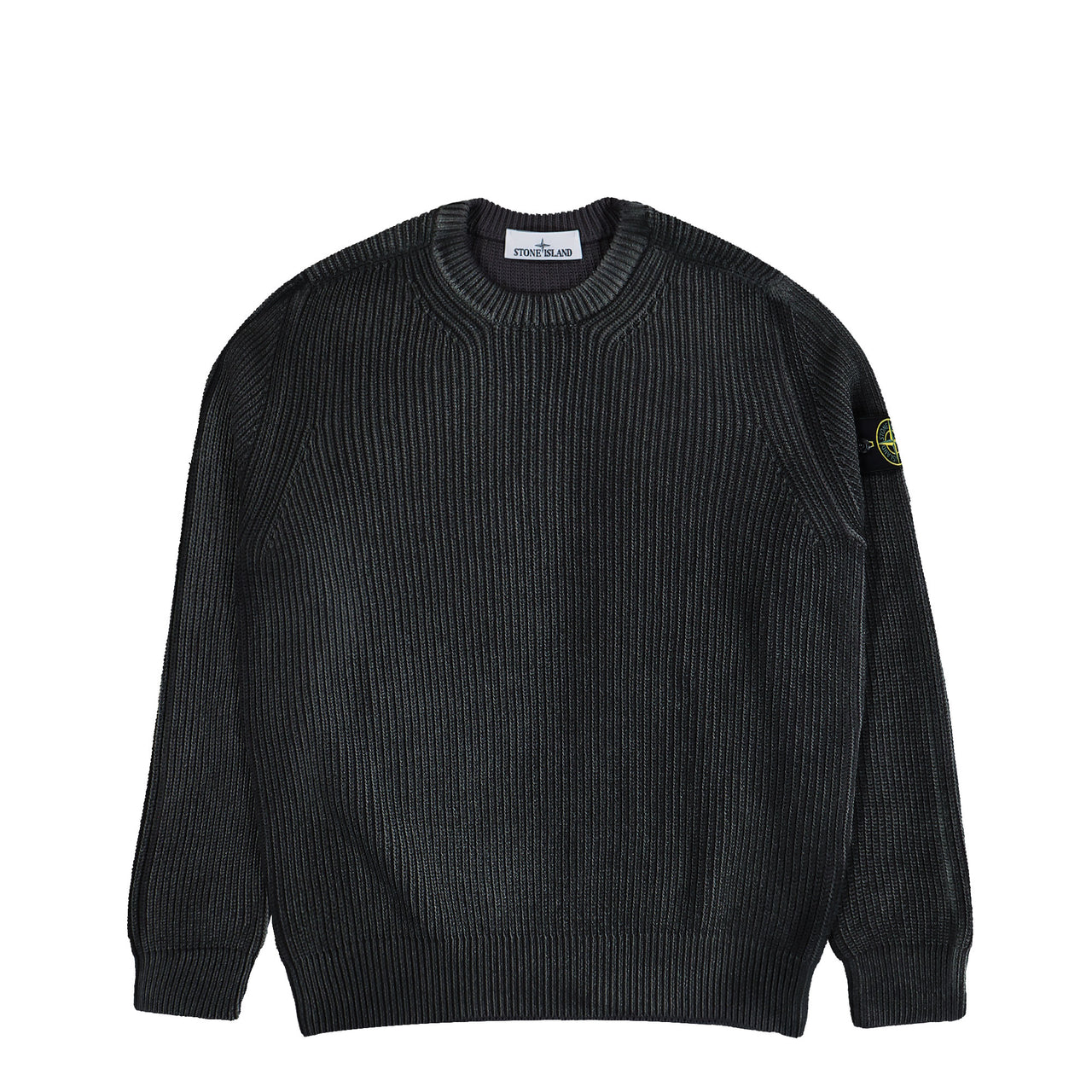 Stone Island Crewneck Jumper With Two Tone Spray And Fishermans Rib Lead Grey Knitwear K2S155100016-S00Z4 V0062 Detail View 1 | GATE