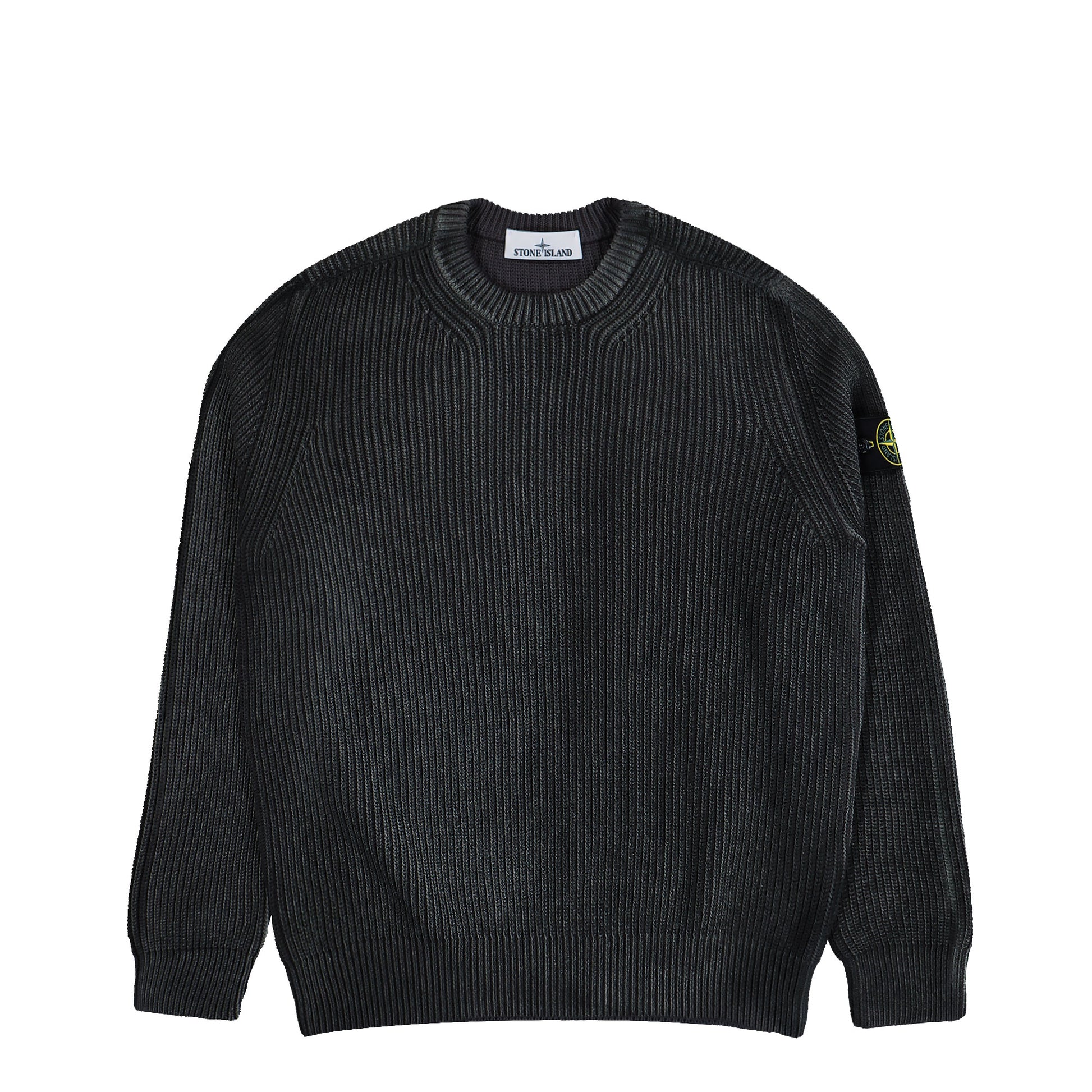 Stone Island Crewneck Jumper With Two Tone Spray And Fishermans Rib Lead Grey Knitwear K2S155100016-S00Z4 V0062 Detail View 1 | GATE