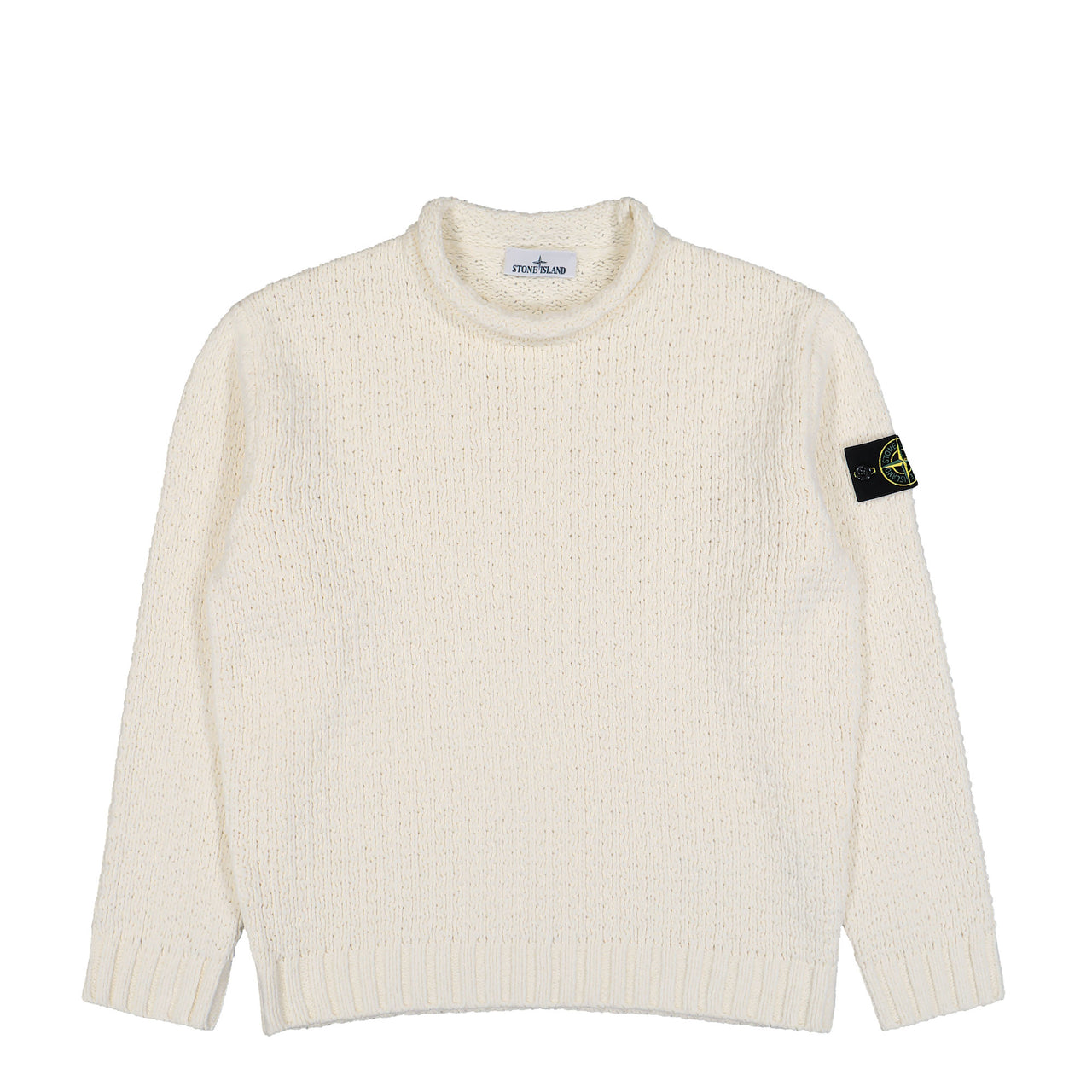 Stone Island Mock Neck Jumper With Reverse Stitch Details Ivory Knitwear K2S155100019-S00N5 V0093 Detail View 1 | GATE