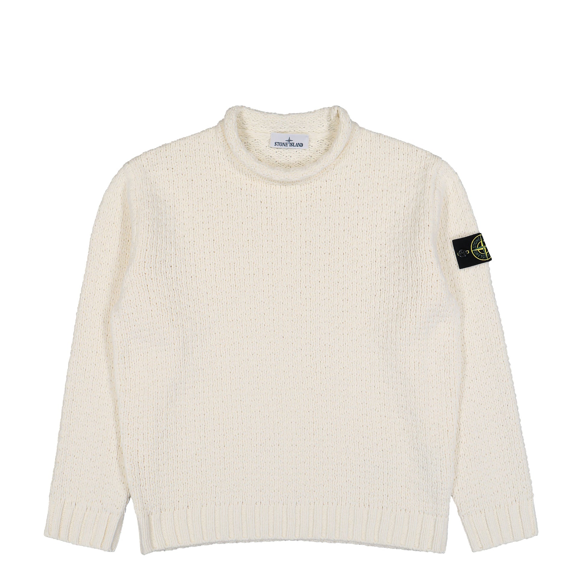 Stone Island Mock Neck Jumper With Reverse Stitch Details Ivory Knitwear K2S155100019-S00N5 V0093 Detail View 1 | GATE