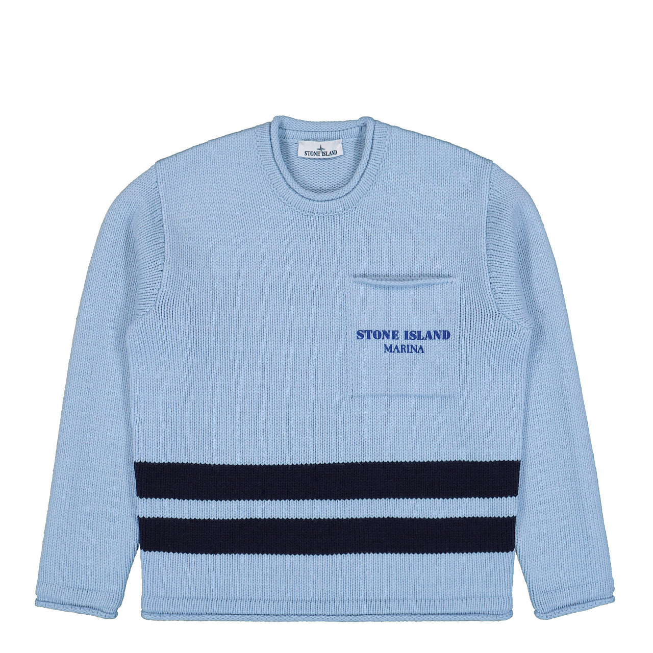 Stone Island Marina Crewneck Knit Sweatshirt Blue Knitwear K2S15 5100029-S00XD V0040 Detail View 1 | GATE