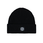 Stone Island Beanie With Compass Logo On Cuff Black Headwear K2S15N100002-S00C3 V0029 Detail View 1 | GATE
