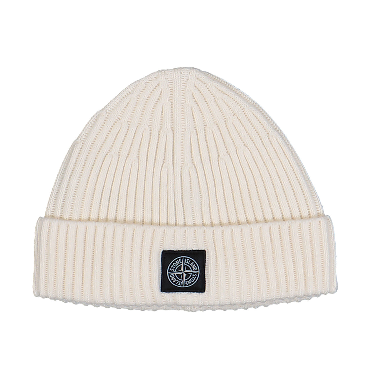 Stone Island RWS Wool Beanie With Compass Logo Patch Ivory Beanies K2S15N100002-S00C3 V0093 Detail View 1 | GATE