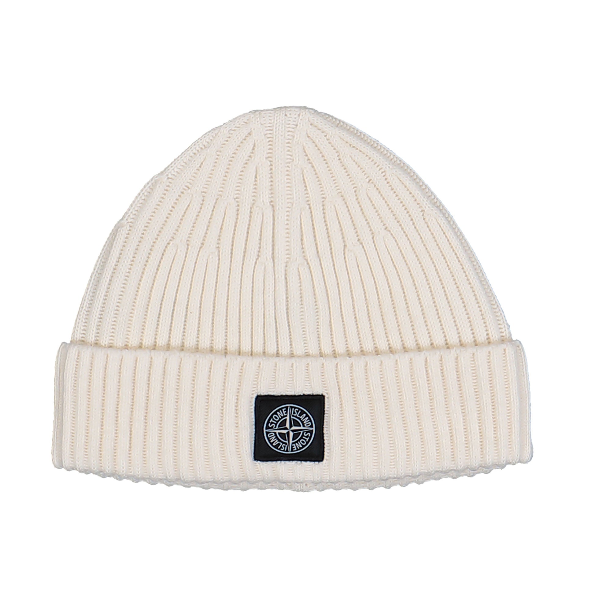 Stone Island RWS Wool Beanie With Compass Logo Patch Ivory Beanies K2S15N100002-S00C3 V0093 Detail View 1 | GATE