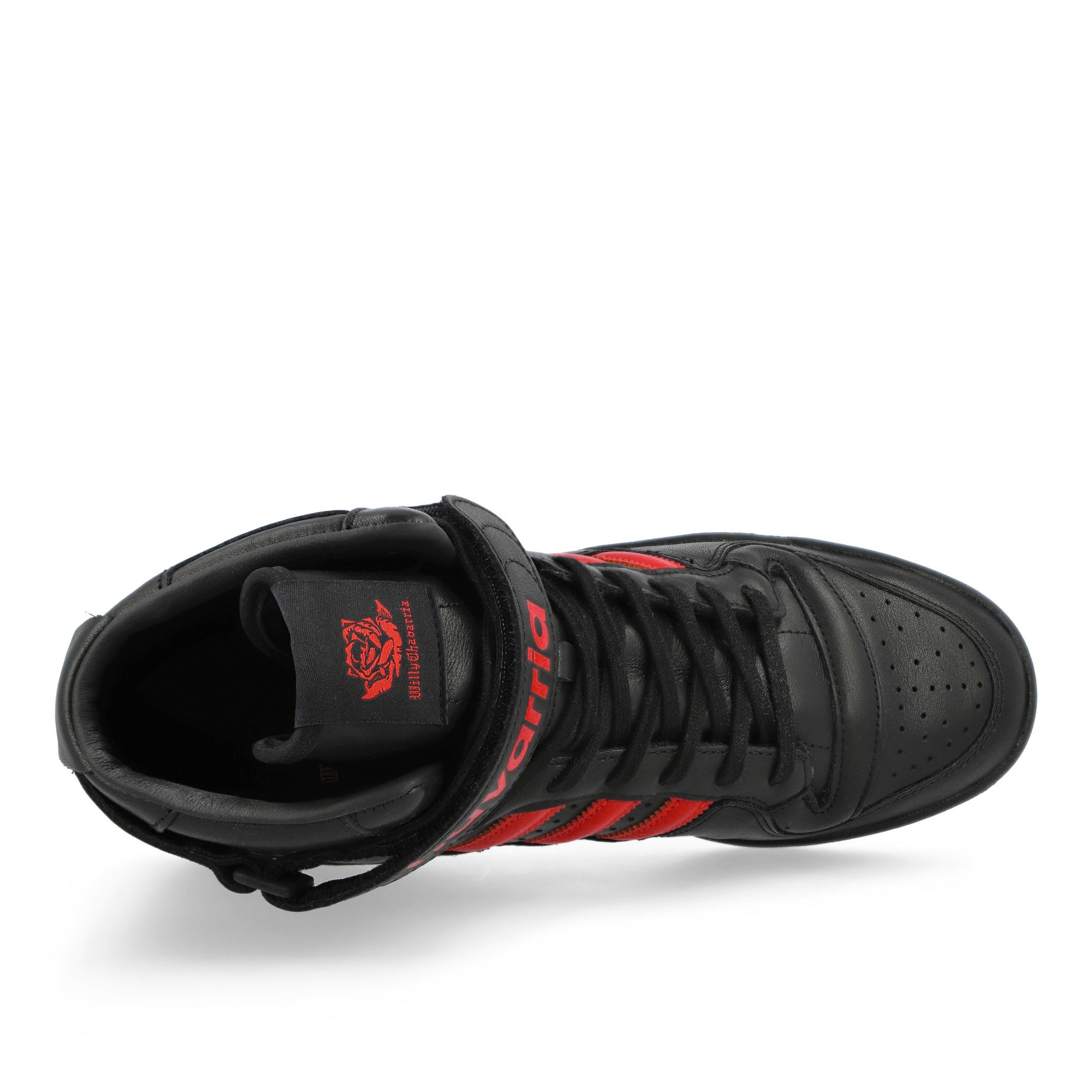 Willy Chavarria x adidas Forum 84 HI Core Black / Core Black / Red High Tops Sneakers KK3695 Detail View 5 | GATE
