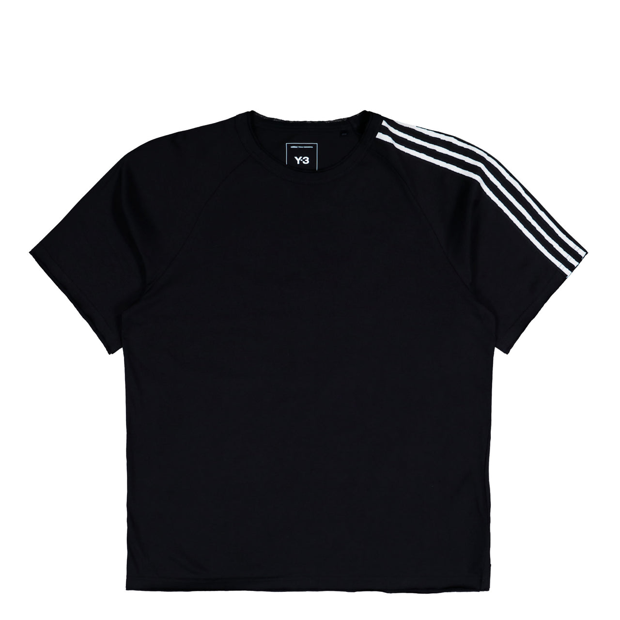 Y-3 Raw Edge 3 Stripes SS Tee Black T-Shirts KQ9793 Detail View 1 | GATE