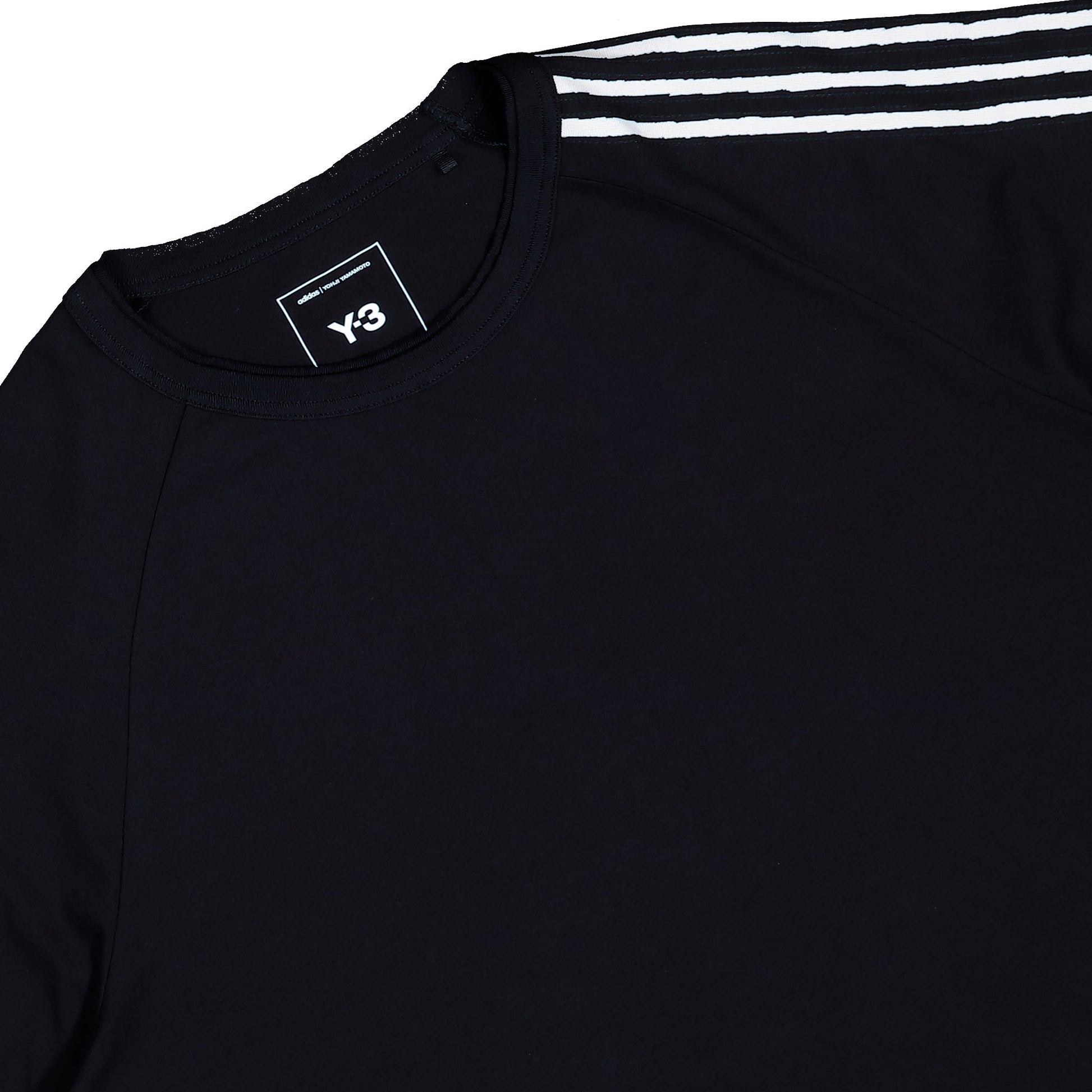 Y-3 Raw Edge 3 Stripes SS Tee Black T-Shirts KQ9793 Detail View 3 | GATE