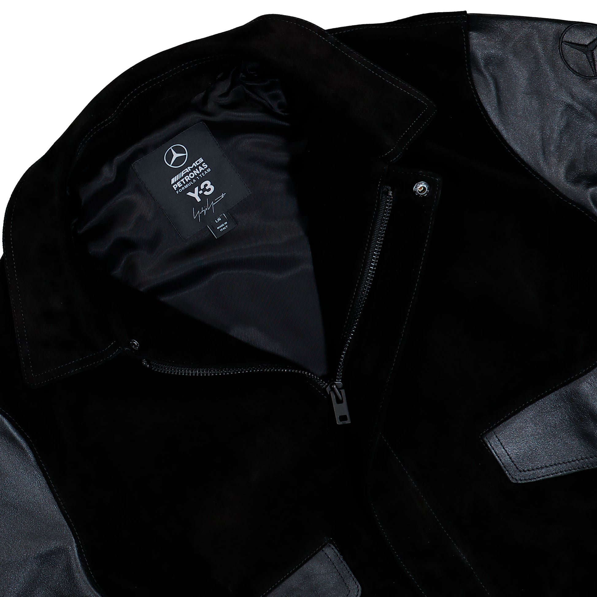 Mercedes-AMG Petronas F1 x Y-3 F1 Leather Racing Jacket Black Jackets KR2385 Detail View 3 | GATE