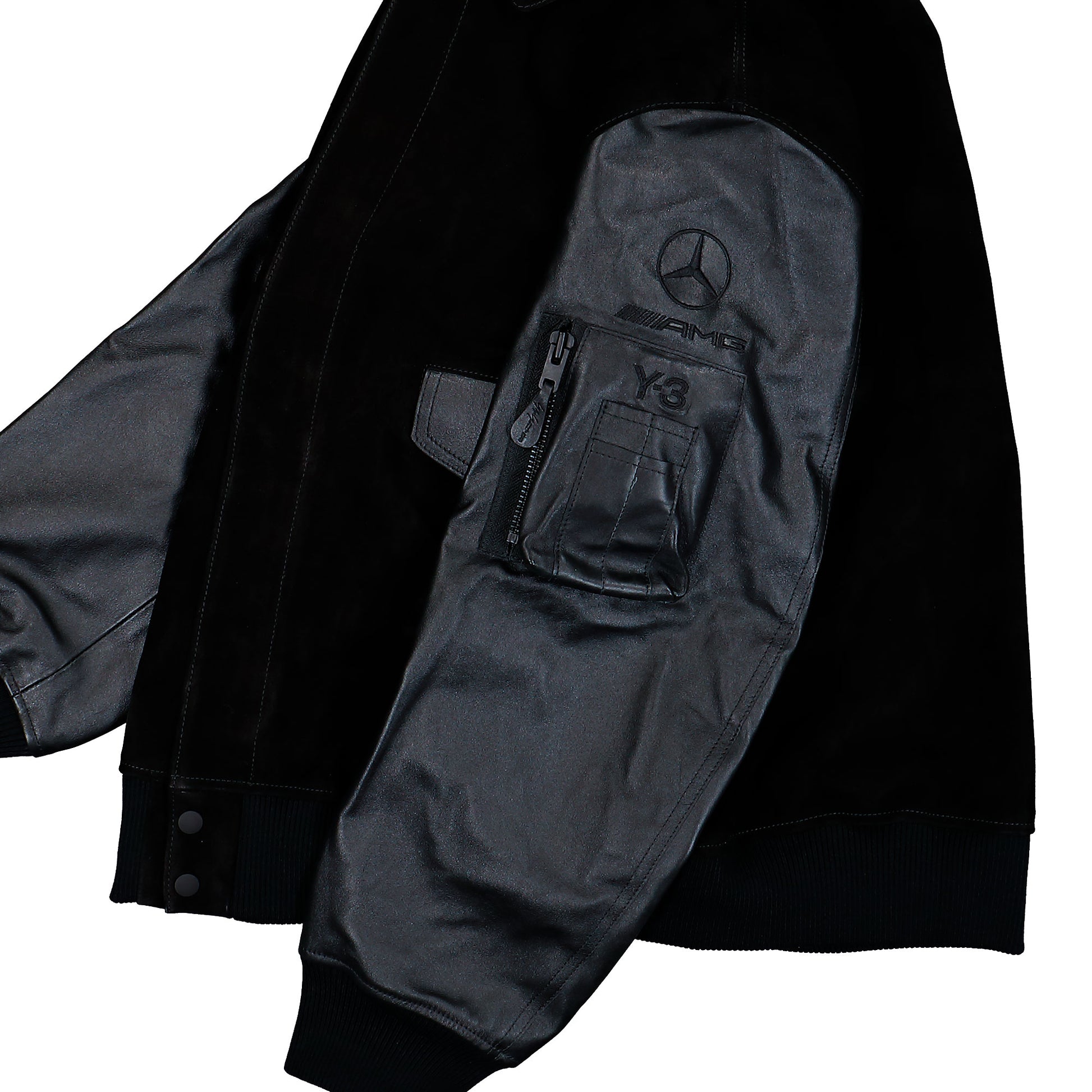 Mercedes-AMG Petronas F1 x Y-3 F1 Leather Racing Jacket Black Jackets KR2385 Detail View 5 | GATE