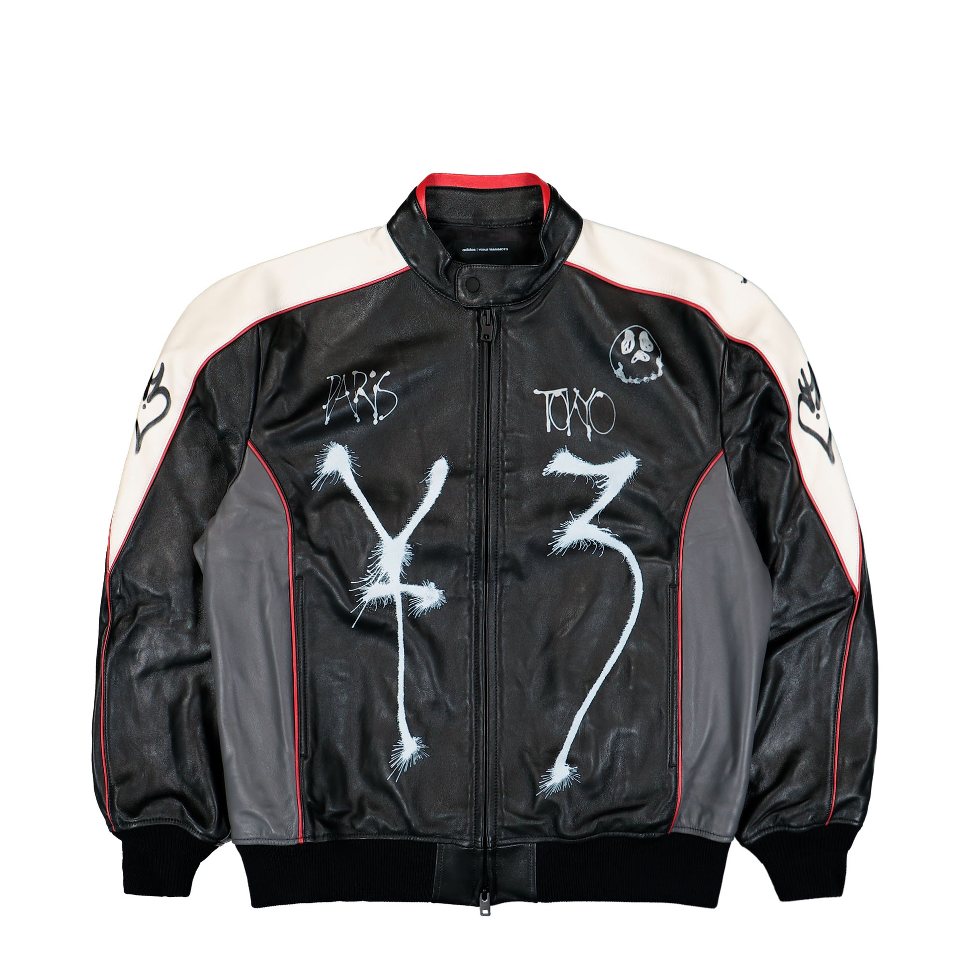 Y-3 Chito Graphic Leather Biker Jacket Black Jackets KR3573 Detail View 1 | GATE
