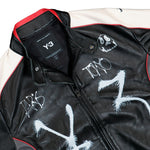 Y-3 Chito Graphic Leather Biker Jacket Black Jackets KR3573 Detail View 3 | GATE
