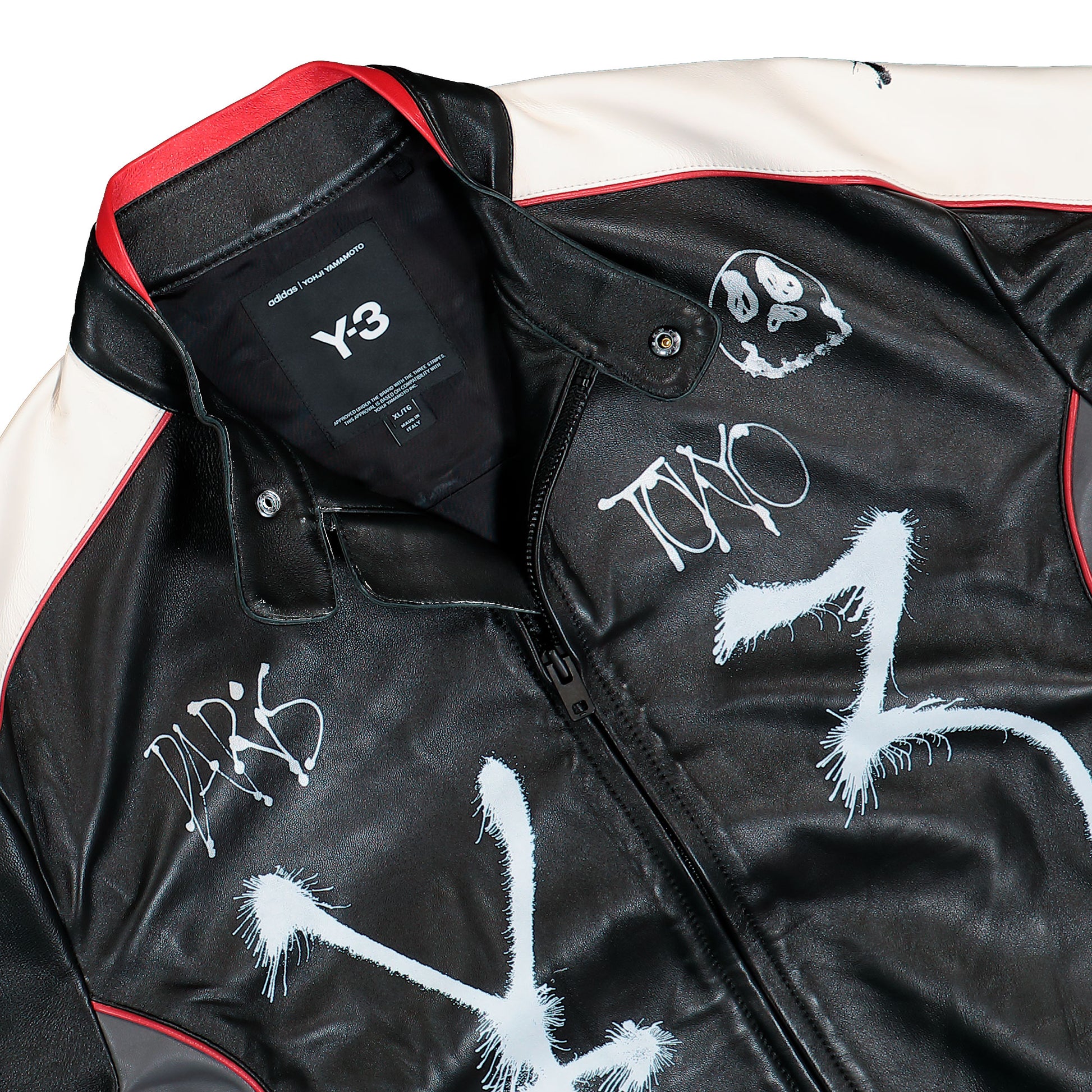 Y-3 Chito Graphic Leather Biker Jacket Black Jackets KR3573 Detail View 3 | GATE
