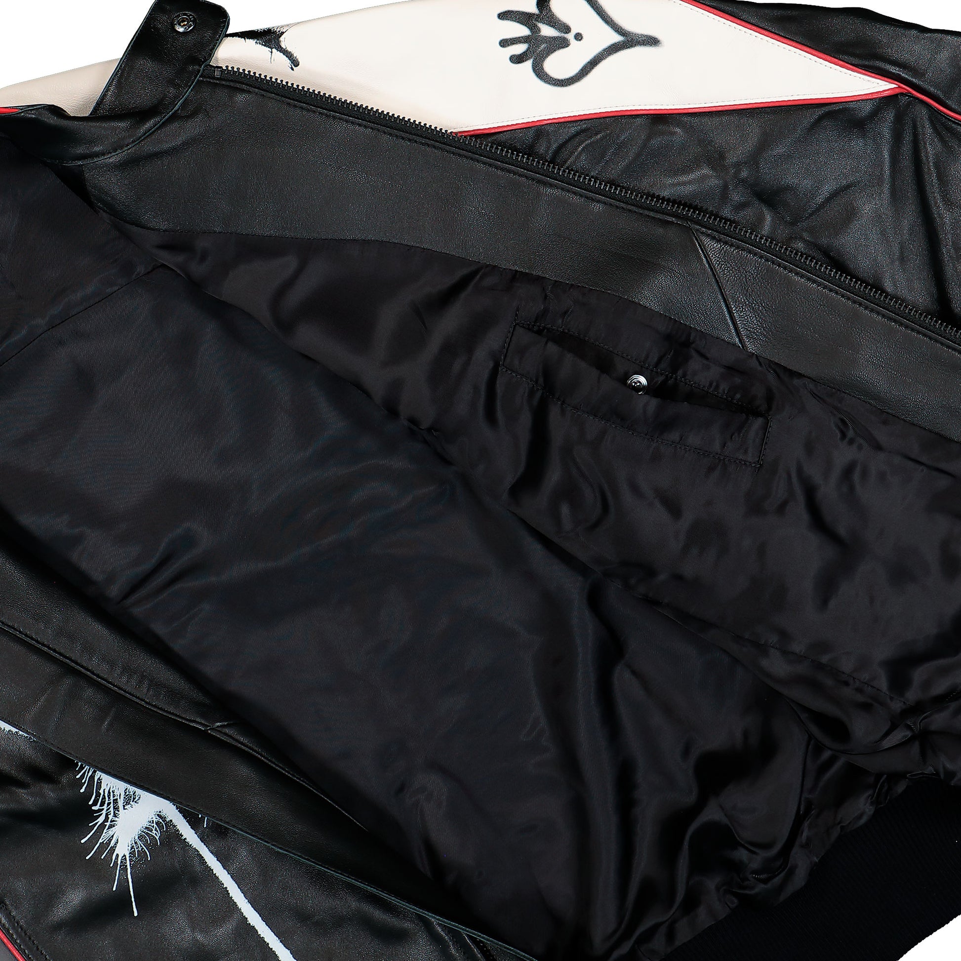 Y-3 Chito Graphic Leather Biker Jacket Black Jackets KR3573 Detail View 5 | GATE
