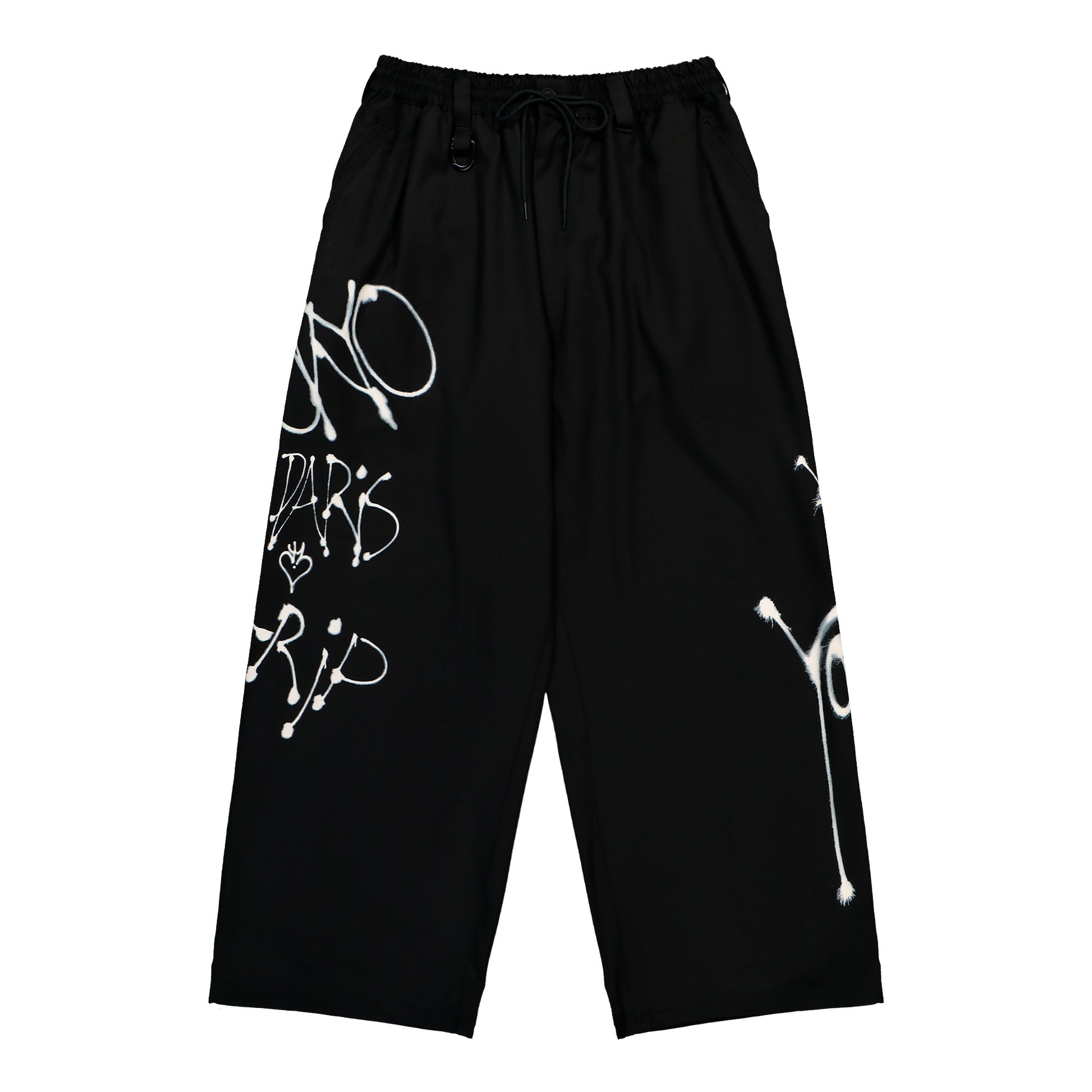 Y-3 Chito Graphic Wide Wool Pants Black Casual Pant KR8712 Detail View 1 | GATE
