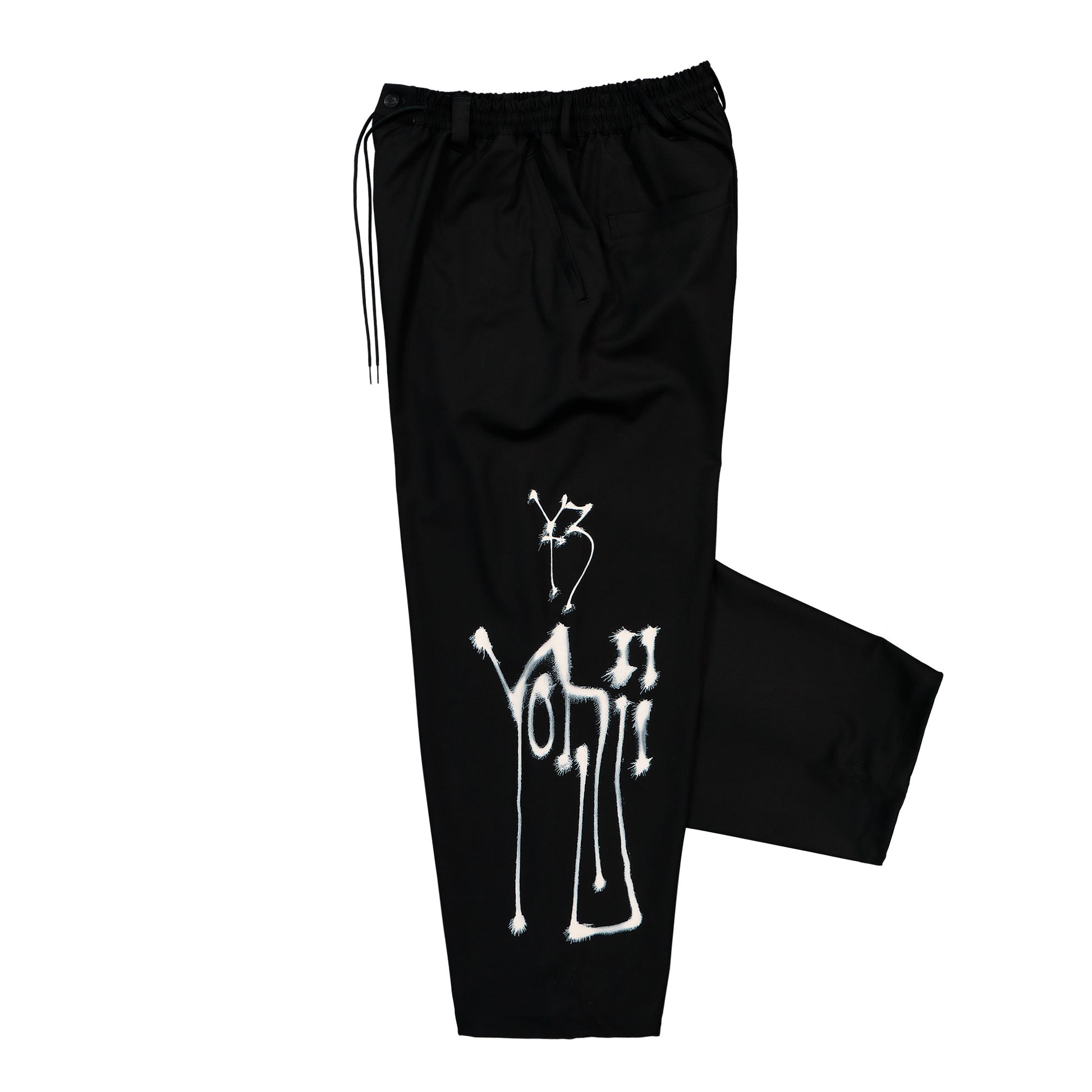 Y-3 Chito Graphic Wide Wool Pants Black Casual Pant KR8712 Detail View 3 | GATE
