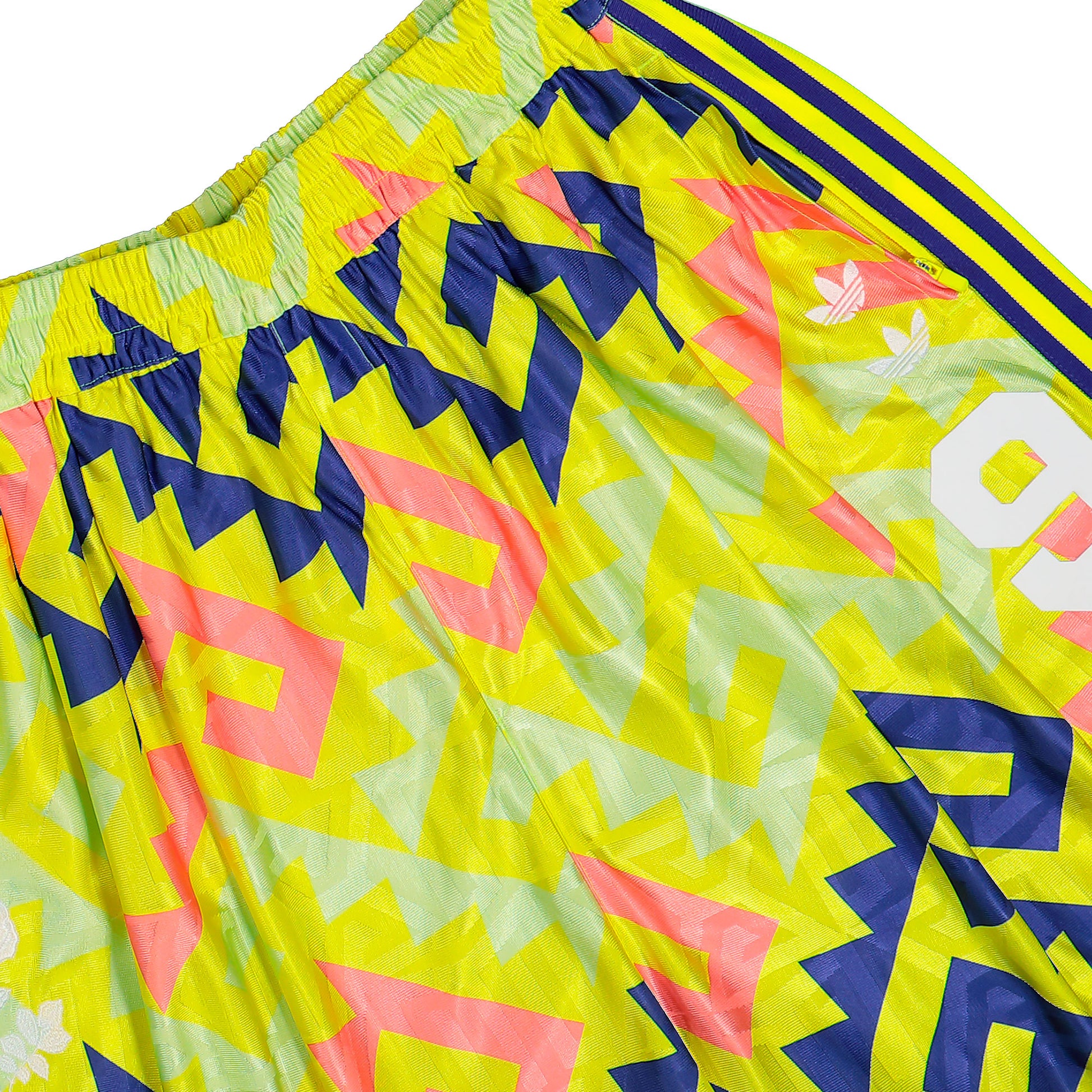 Willy Chavarria x adidas AOP Longshort Solar Lemon / Pure Purple / Solar Turbo short KU7804 Detail View 4 | GATE
