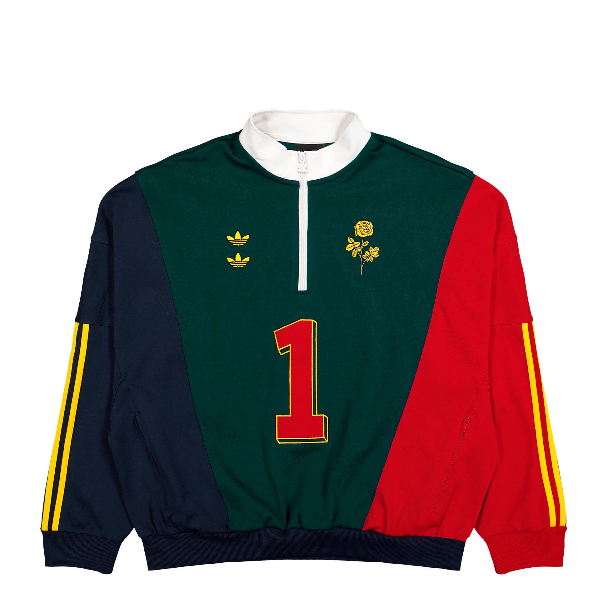 Willy Chavarria x adidas Watsonville Sweatshirt Aurora Ivy / Legend Ink / Better Scarlet sweatshirts KV1996 Detail View 1 | GATE
