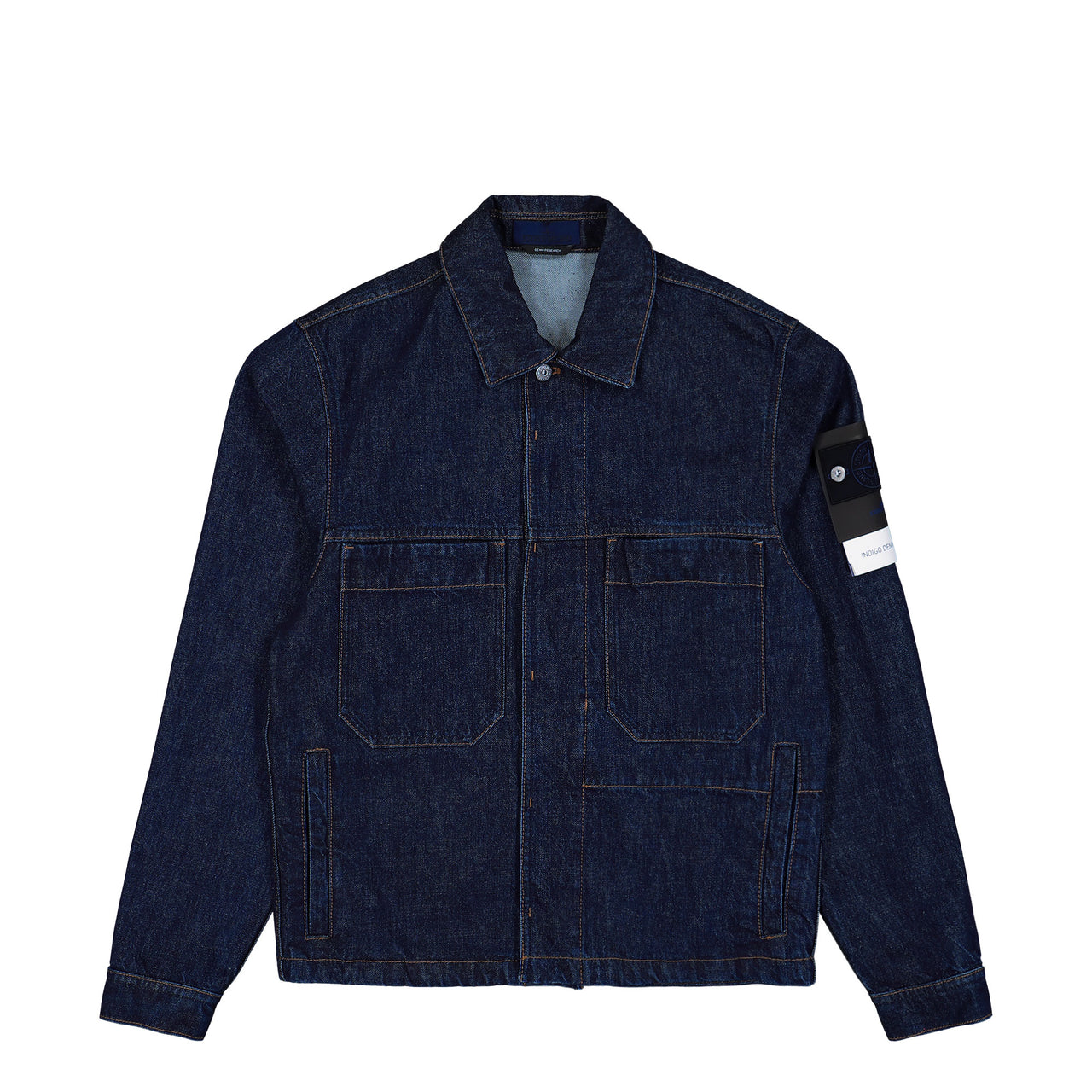Stone Island Indigo Denim Rinsed Biker Jacket Blue Rinse Jackets L1S144100006-S00J7 VJ201 Detail View 1 | GATE
