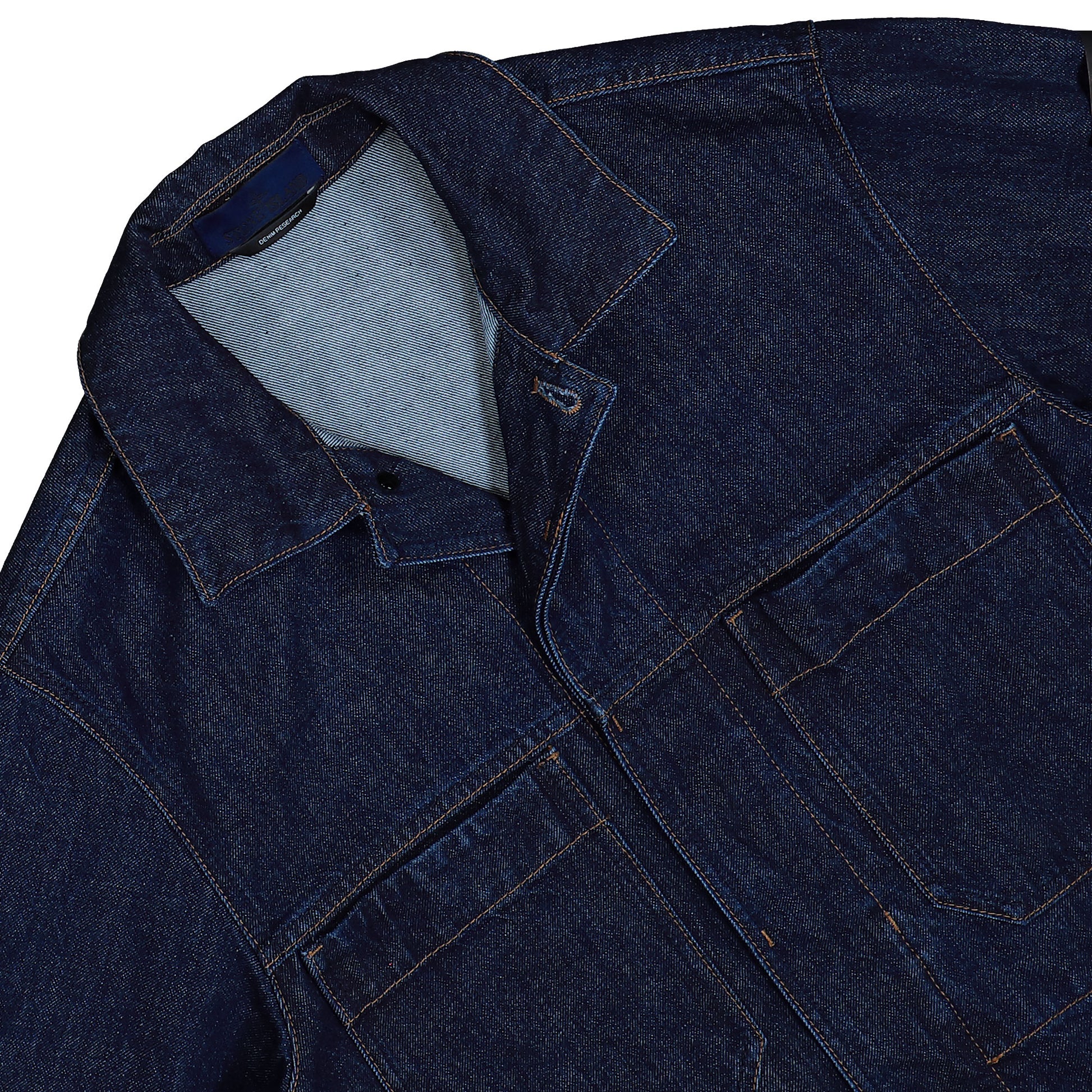 Stone Island Indigo Denim Rinsed Biker Jacket Blue Rinse Jackets L1S144100006-S00J7 VJ201 Detail View 3 | GATE
