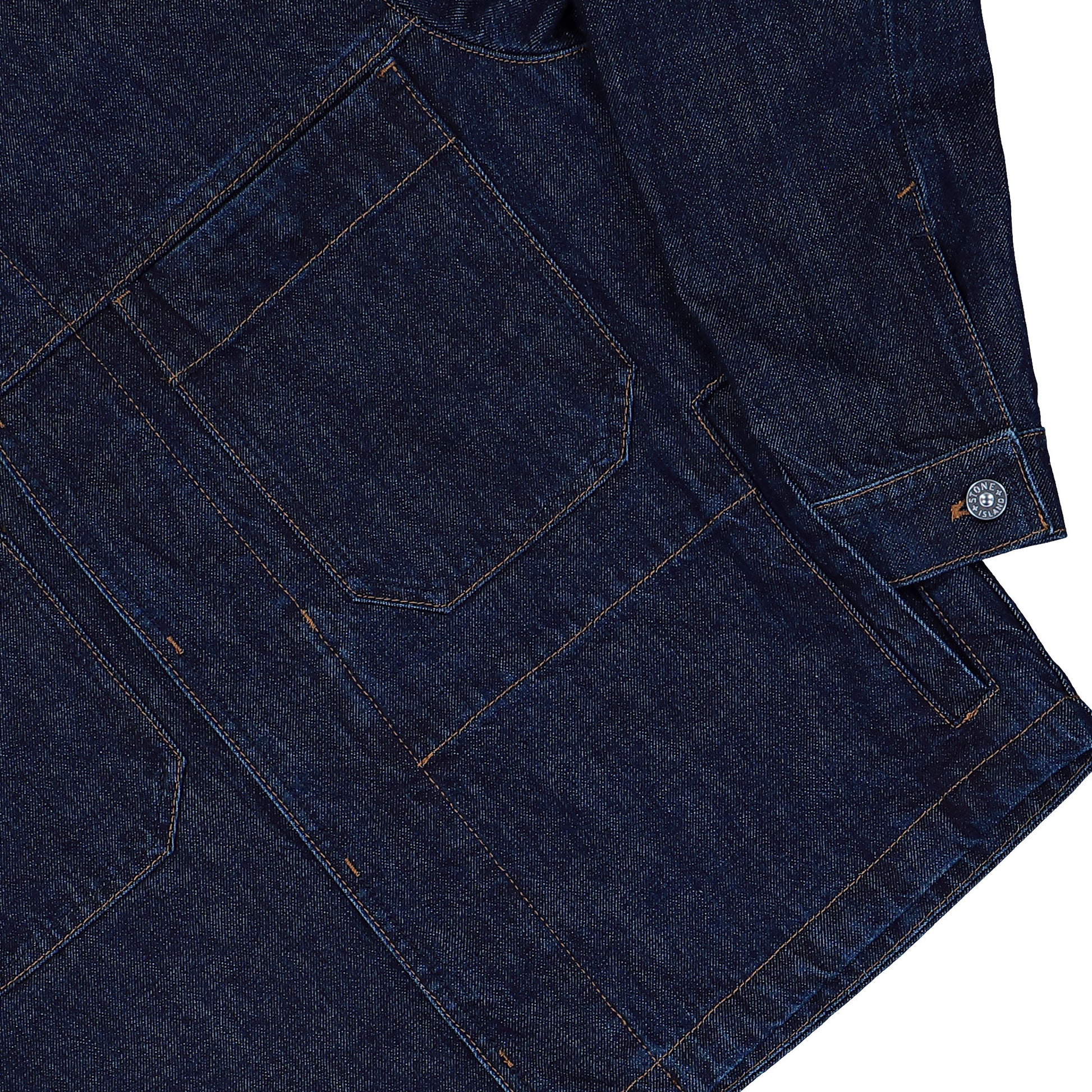 Stone Island Indigo Denim Rinsed Biker Jacket Blue Rinse Jackets L1S144100006-S00J7 VJ201 Detail View 4 | GATE

