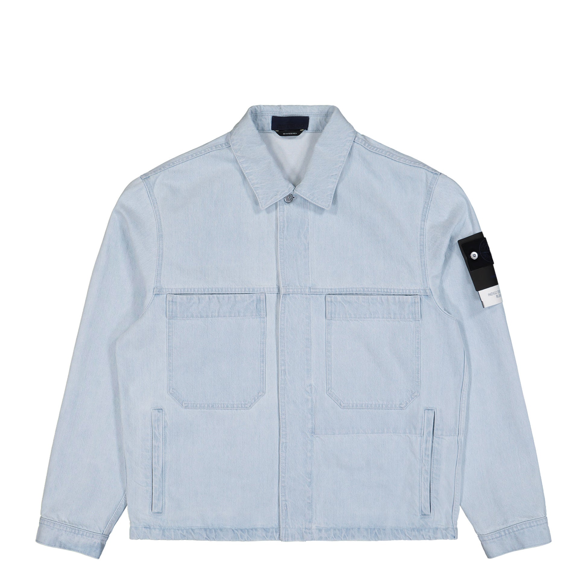 Stone Island Indigo Denim Ultra Bleached Biker Jacket Blue Extra Bleach Jackets L1S144100006-S00J9 VJ203 Detail View 1 | GATE

