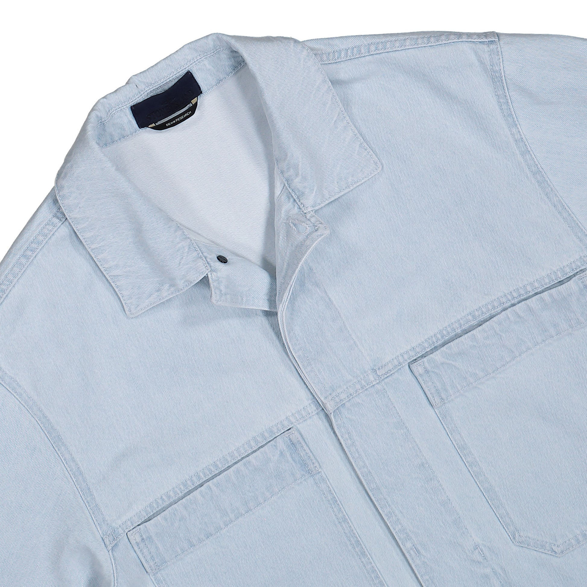 Stone Island Indigo Denim Ultra Bleached Biker Jacket Blue Extra Bleach Jackets L1S144100006-S00J9 VJ203 Detail View 3 | GATE
