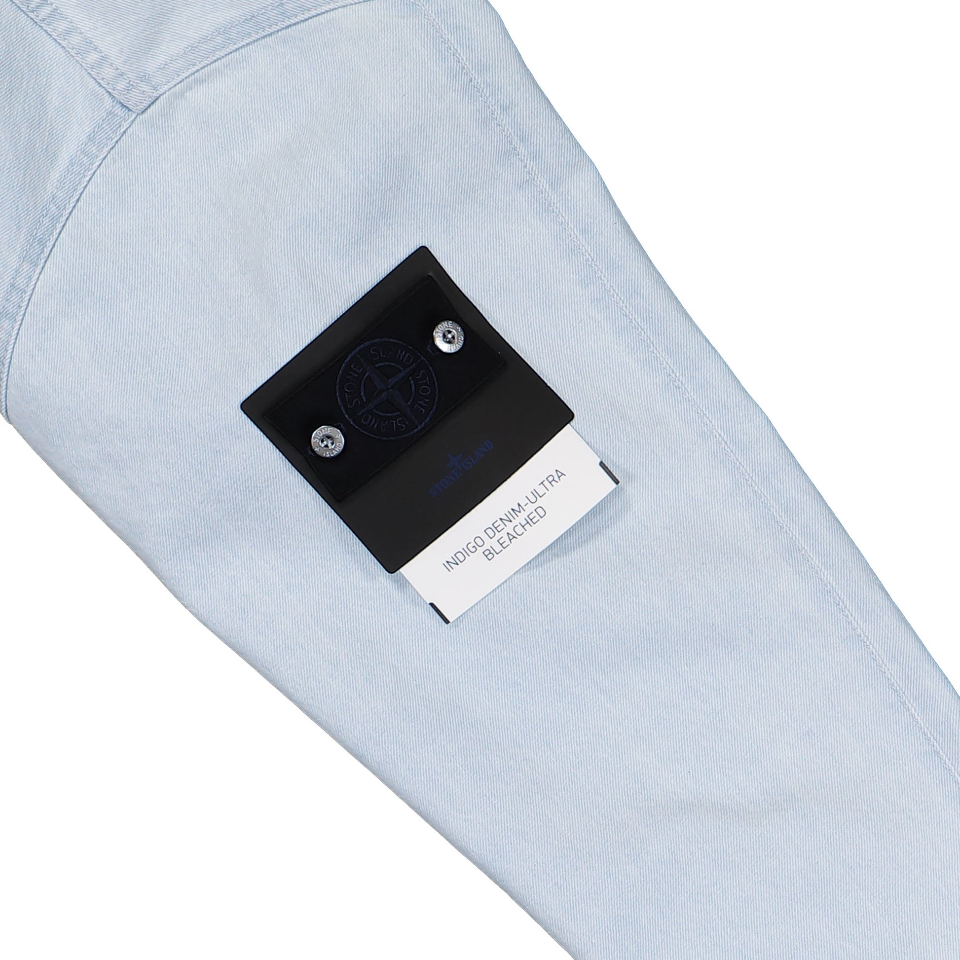 Stone Island Indigo Denim Ultra Bleached Biker Jacket Blue Extra Bleach Jackets L1S144100006-S00J9 VJ203 Detail View 5 | GATE
