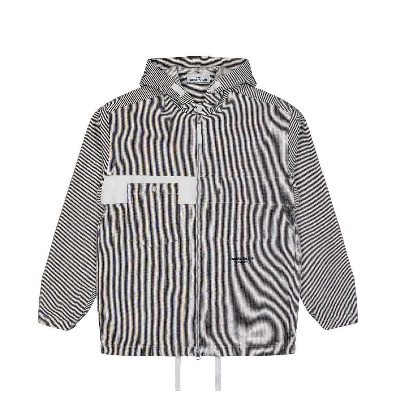 Stone Island Striped Hooded Jacket Navy Blue Jackets L1S151200030-S0X30 V0020 Detail View 1 | GATE

